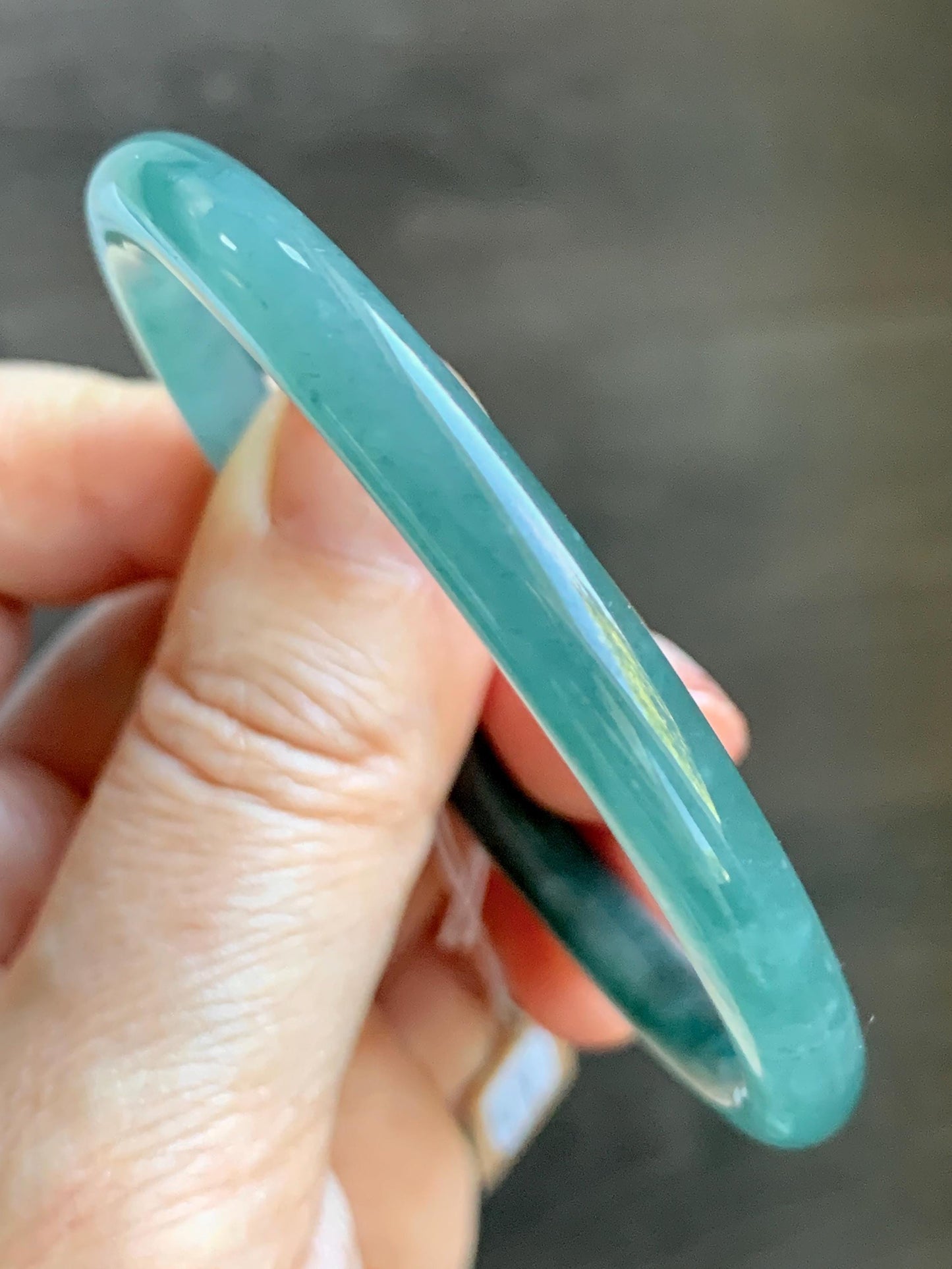 Certified Natural Grade A Guatemalan Icy Translucent Dusty Teal Blue Jade Jadeite Slim Bangle Bracelet 54.93mm 6.79” 天然冰危晴蓝翡翠细圆条手镯 477