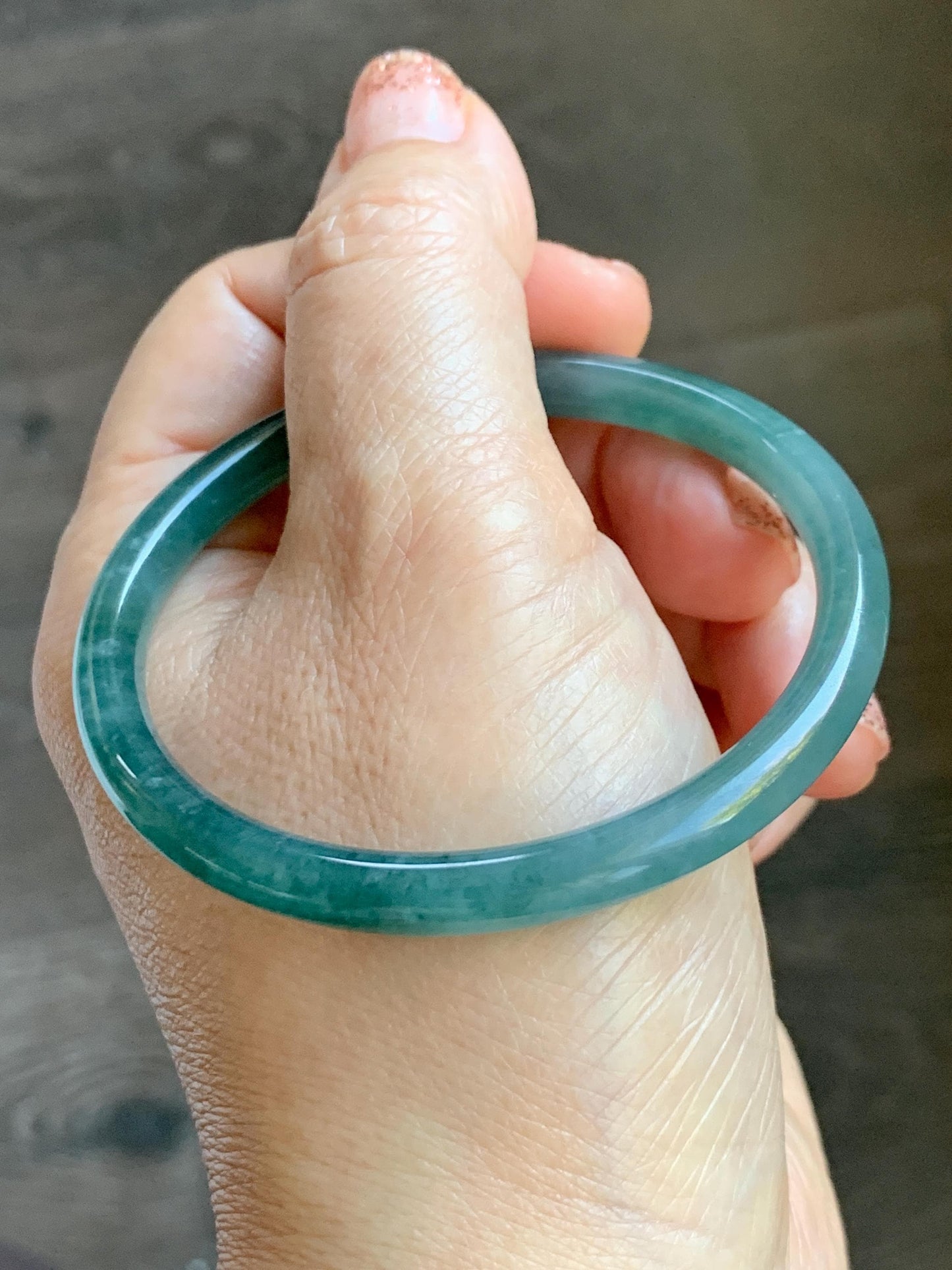 Certified Natural Grade A Guatemalan Icy Translucent Dusty Teal Blue Jade Jadeite Slim Bangle Bracelet 54.93mm 6.79” 天然冰危晴蓝翡翠细圆条手镯 477