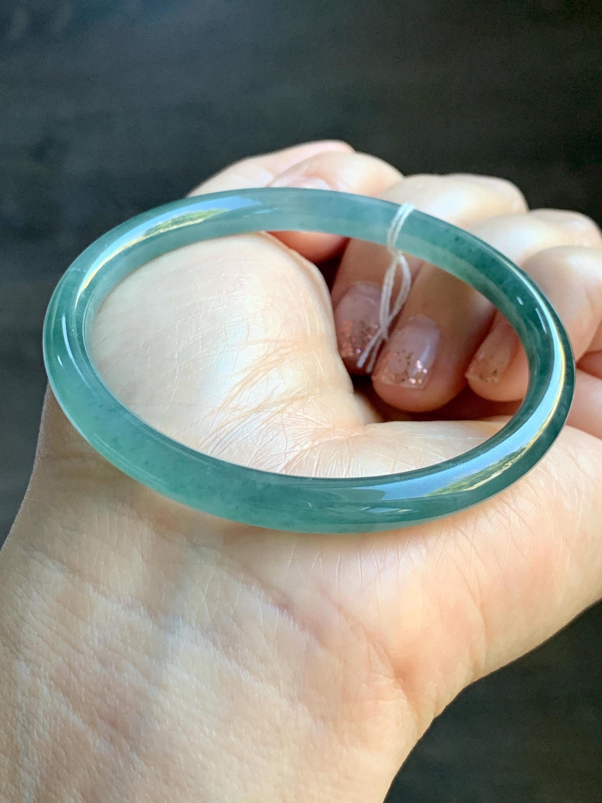 Certified Natural Grade A Guatemalan Icy Translucent Dusty Teal Blue Jade Jadeite Slim Bangle Bracelet 54.93mm 6.79” 天然冰危晴蓝翡翠细圆条手镯 477