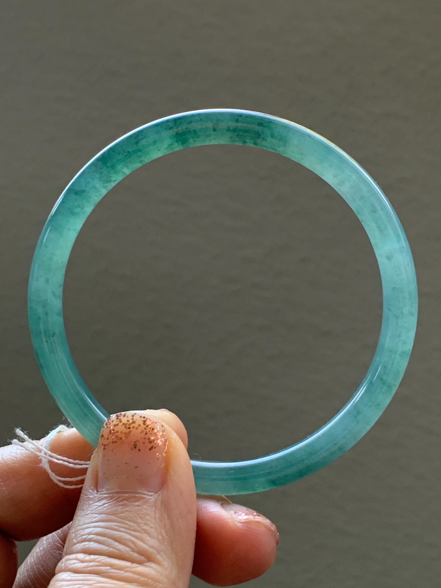 Certified Natural Grade A Guatemalan Icy Translucent Dusty Teal Blue Jade Jadeite Slim Bangle Bracelet 54.93mm 6.79” 天然冰危晴蓝翡翠细圆条手镯 477
