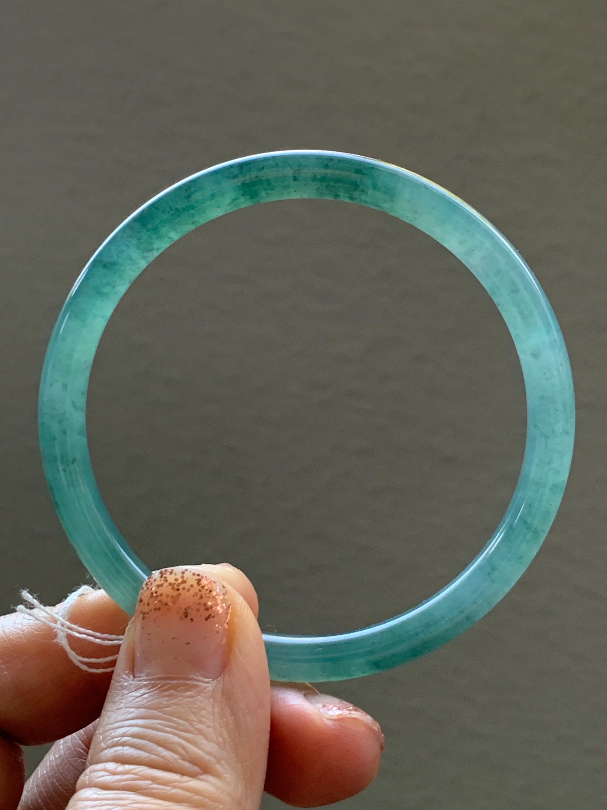 Certified Natural Grade A Guatemalan Icy Translucent Dusty Teal Blue Jade Jadeite Slim Bangle Bracelet 54.93mm 6.79” 天然冰危晴蓝翡翠细圆条手镯 477