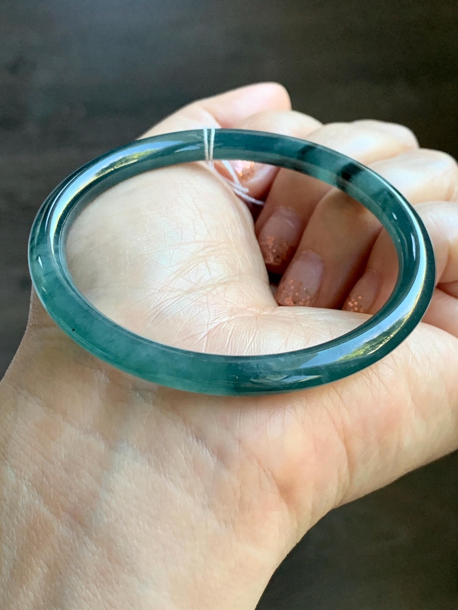 Certified Natural Grade A Guatemalan Icy Translucent Intense Teal Green Jade Jadeite Bangle Bracelet 55.7mm 6.88” 19g 天然冰危深蓝绿翡翠细圆条手镯 468