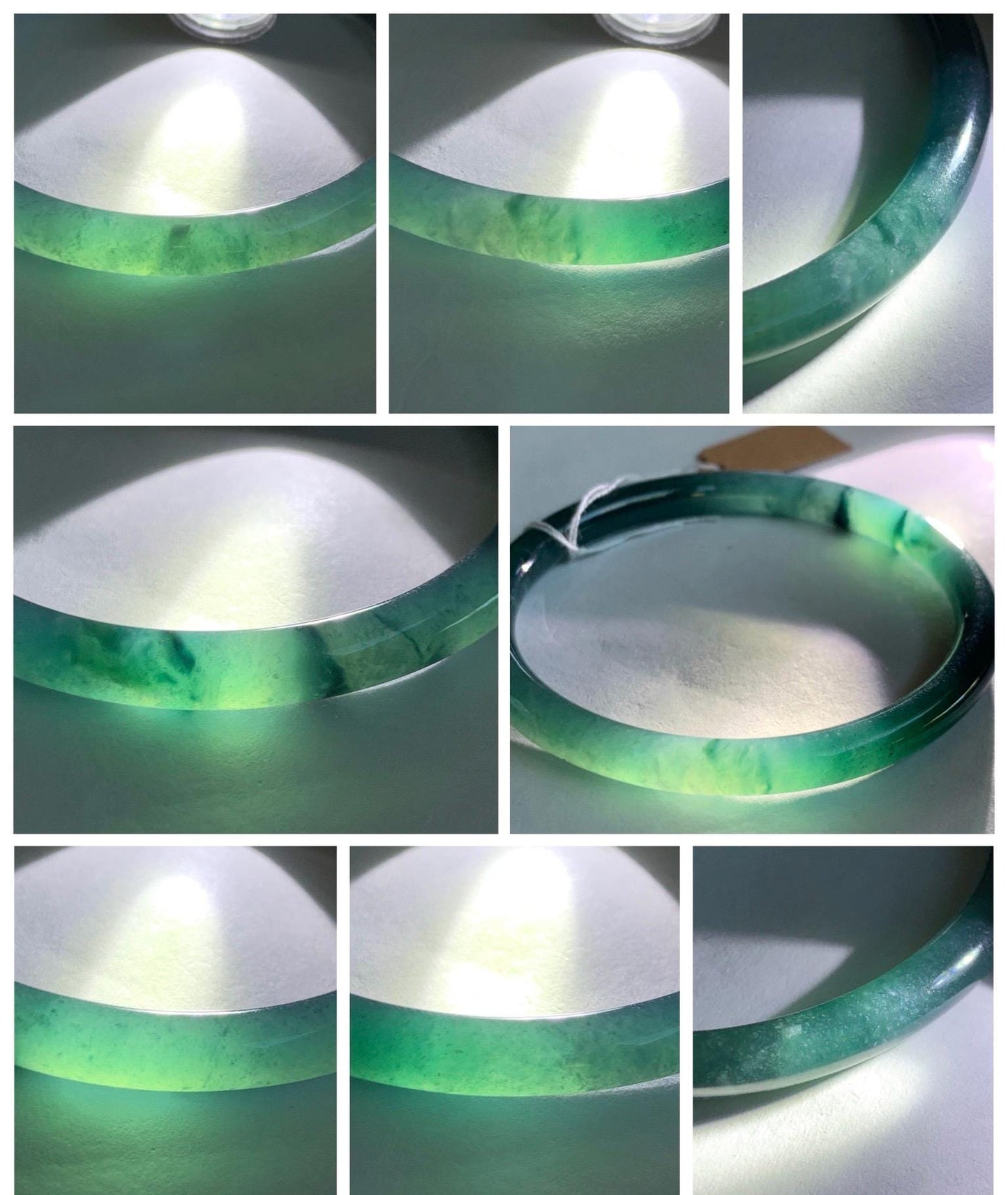 Certified Natural Grade A Guatemalan Icy Translucent Intense Teal Green Jade Jadeite Bangle Bracelet 55.7mm 6.88” 19g 天然冰危深蓝绿翡翠细圆条手镯 468