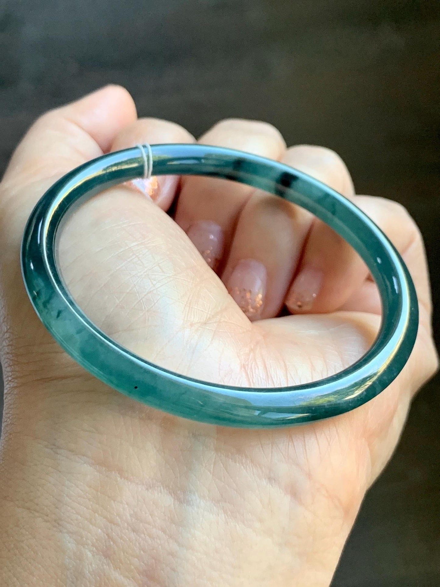 Certified Natural Grade A Guatemalan Icy Translucent Intense Teal Green Jade Jadeite Bangle Bracelet 55.7mm 6.88” 19g 天然冰危深蓝绿翡翠细圆条手镯 468