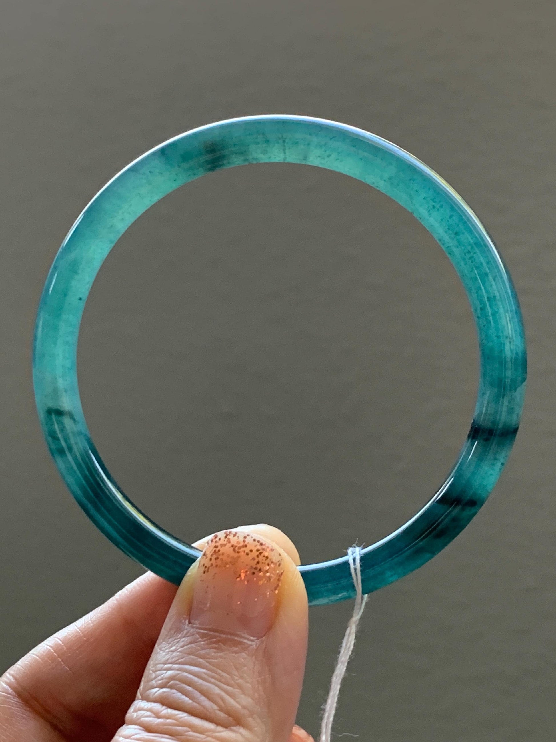 Certified Natural Grade A Guatemalan Icy Translucent Intense Teal Green Jade Jadeite Bangle Bracelet 55.7mm 6.88” 19g 天然冰危深蓝绿翡翠细圆条手镯 468