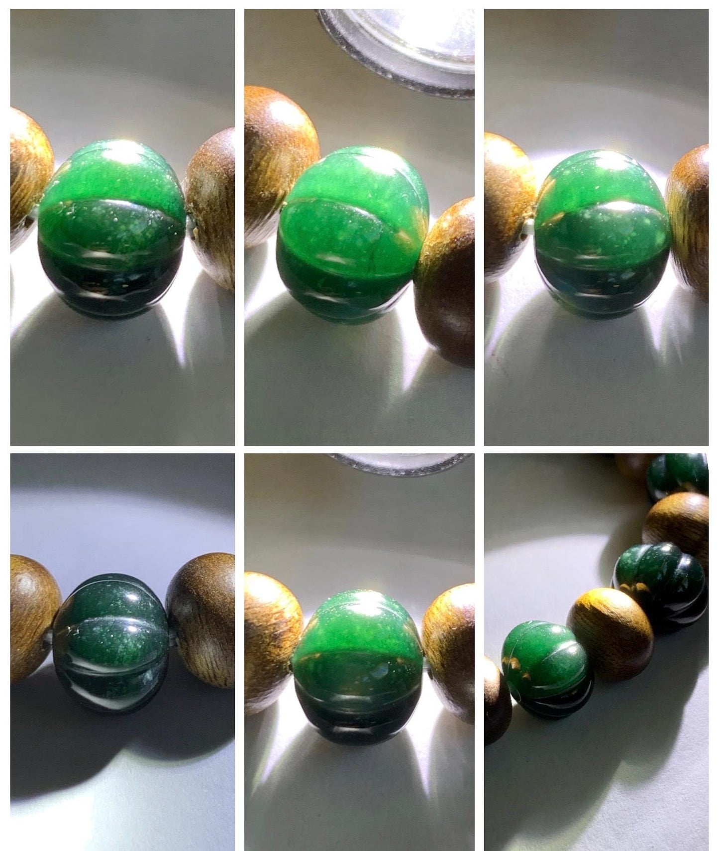 Natural Grade A Guatemalan Icy Translucent Dark Teal Blue Jade Jadeite Pumpkin Beads & Wood Beads Beaded Bracelet 6.5" 天然冰危深蓝翡翠南瓜珠木珠手串NGZ