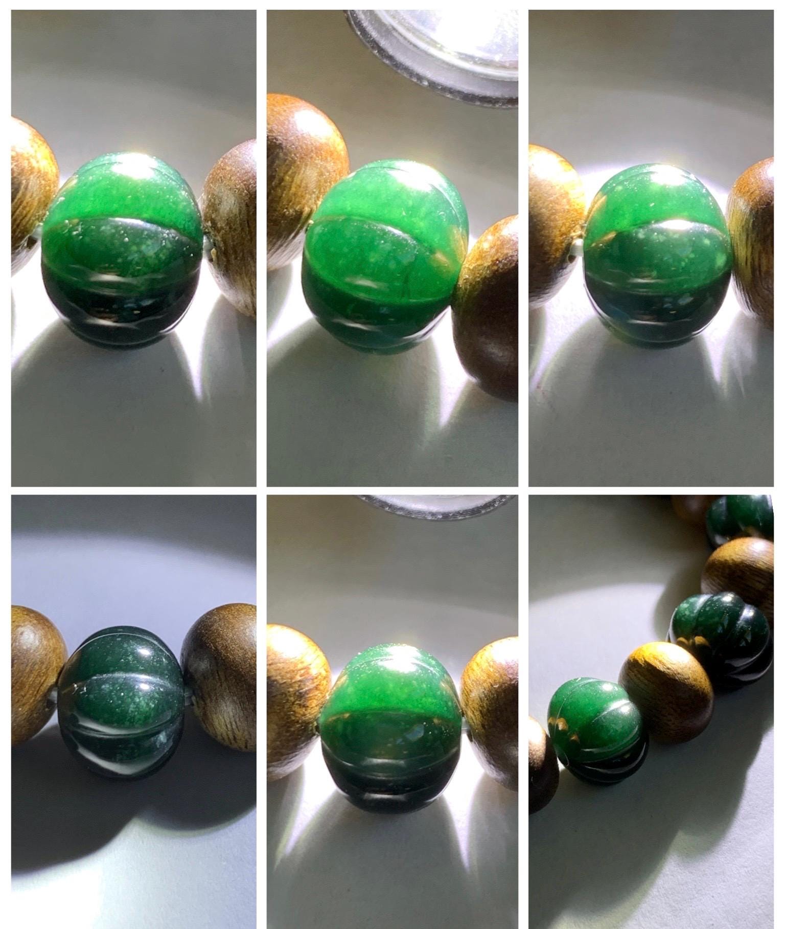 Natural Grade A Guatemalan Icy Translucent Dark Teal Blue Jade Jadeite Pumpkin Beads & Wood Beads Beaded Bracelet 6.5" 天然冰危深蓝翡翠南瓜珠木珠手串NGZ
