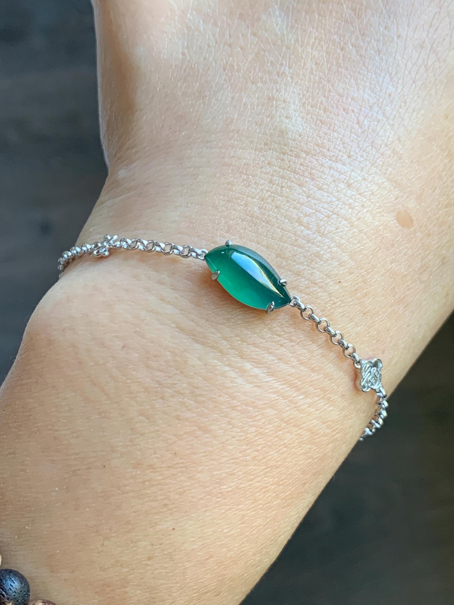 Certified Natural Grade A Guatemalan Icy Translucent Rich Green Horse Eye Jade Jadeite Bracelet Sterling Silver 6.5-7.75” 天然冰危绿翡翠马眼手链 166