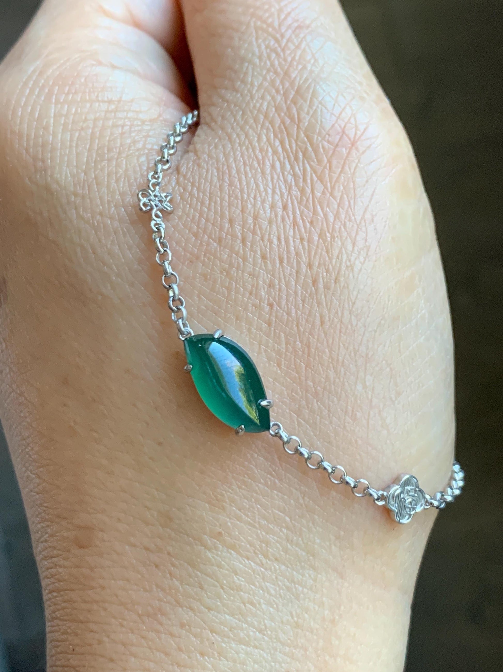 Certified Natural Grade A Guatemalan Icy Translucent Rich Green Horse Eye Jade Jadeite Bracelet Sterling Silver 6.5-7.75” 天然冰危绿翡翠马眼手链 166