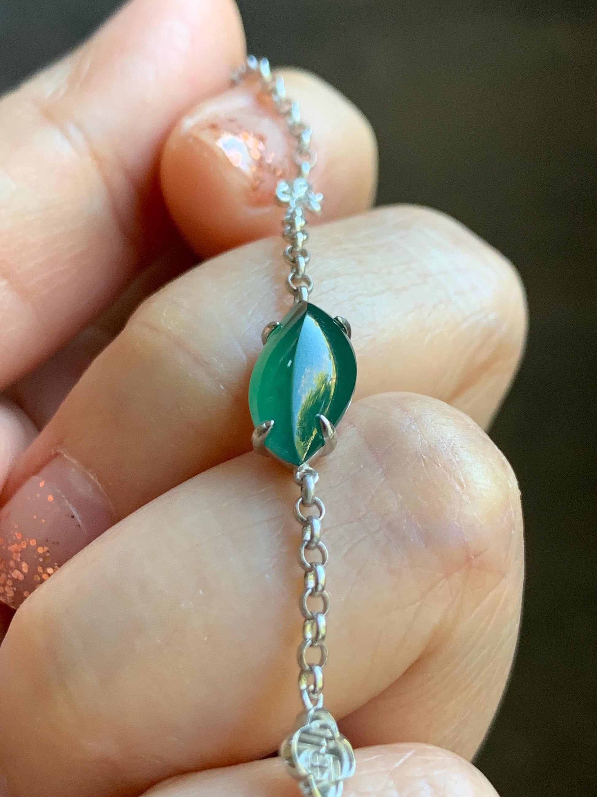 Certified Natural Grade A Guatemalan Icy Translucent Rich Green Horse Eye Jade Jadeite Bracelet Sterling Silver 6.5-7.75” 天然冰危绿翡翠马眼手链 166