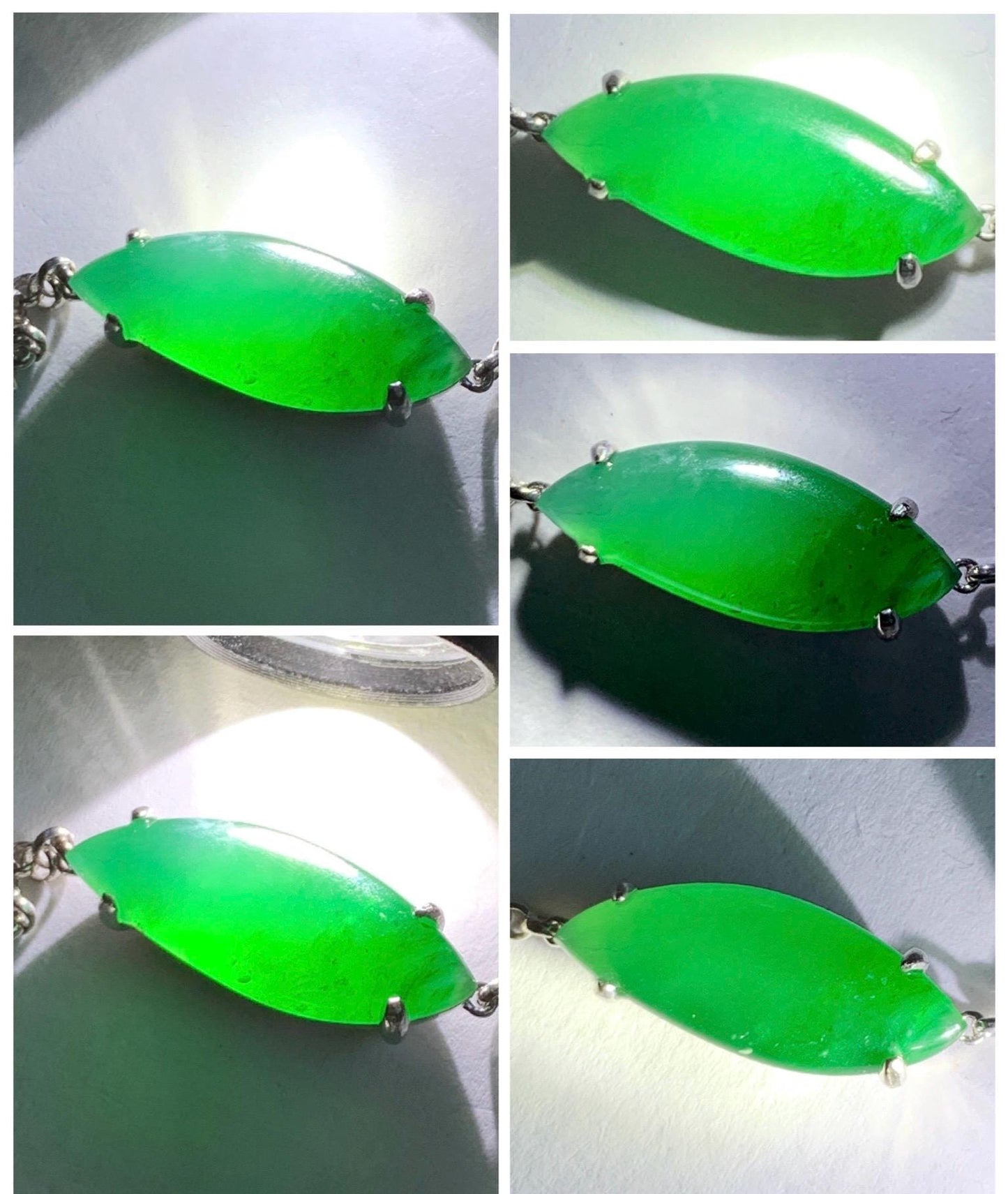 Certified Natural Grade A Guatemalan Icy Translucent Vibrant Green Horse Eye Jade Jadeite Bracelet Sterling Silver 6.25”-7.5” 天然冰危绿翡翠马眼手链164