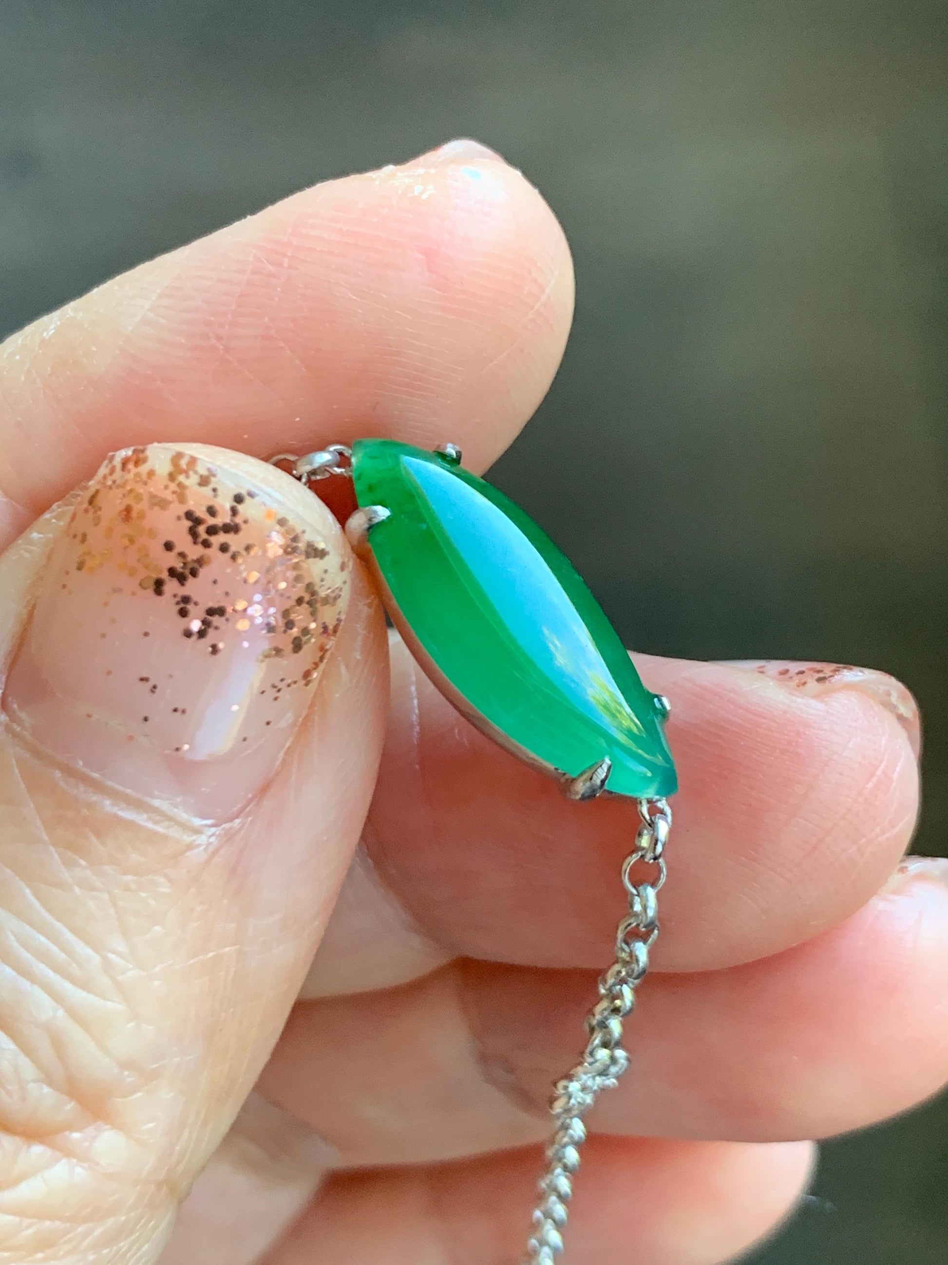 Certified Natural Grade A Guatemalan Icy Translucent Vibrant Green Horse Eye Jade Jadeite Bracelet Sterling Silver 6.25”-7.5” 天然冰危绿翡翠马眼手链164