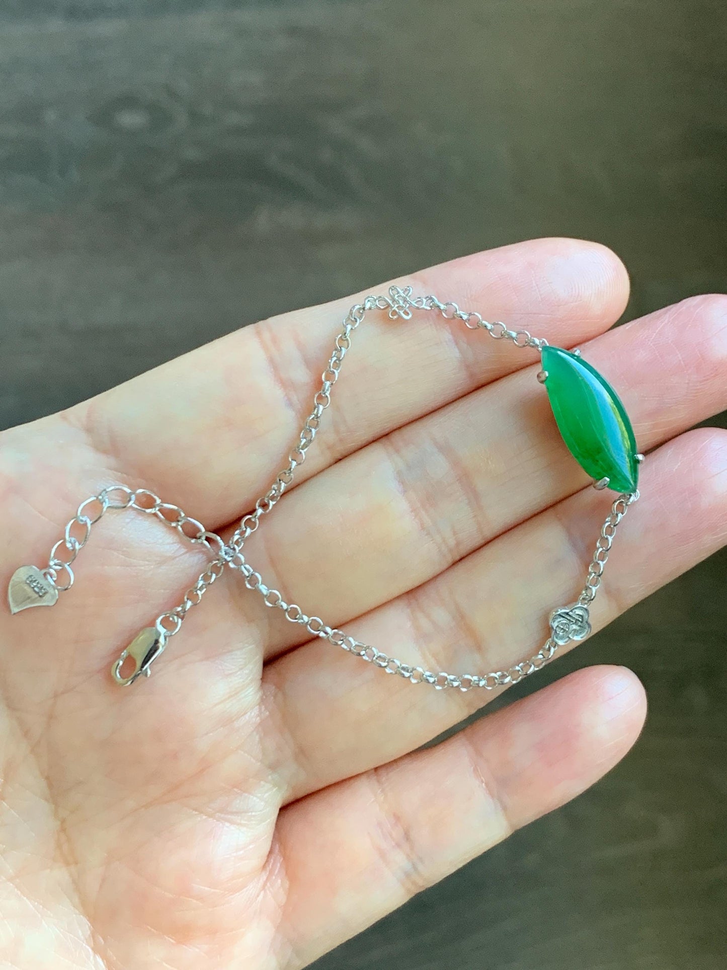 Certified Natural Grade A Guatemalan Icy Translucent Vibrant Green Horse Eye Jade Jadeite Bracelet Sterling Silver 6.25”-7.5” 天然冰危绿翡翠马眼手链164