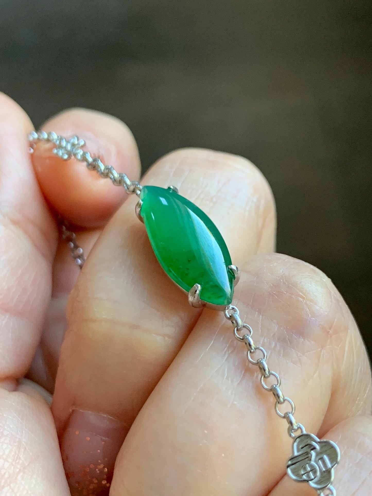 Certified Natural Grade A Guatemalan Icy Translucent Vibrant Green Horse Eye Jade Jadeite Bracelet Sterling Silver 6.25”-7.5” 天然冰危绿翡翠马眼手链164