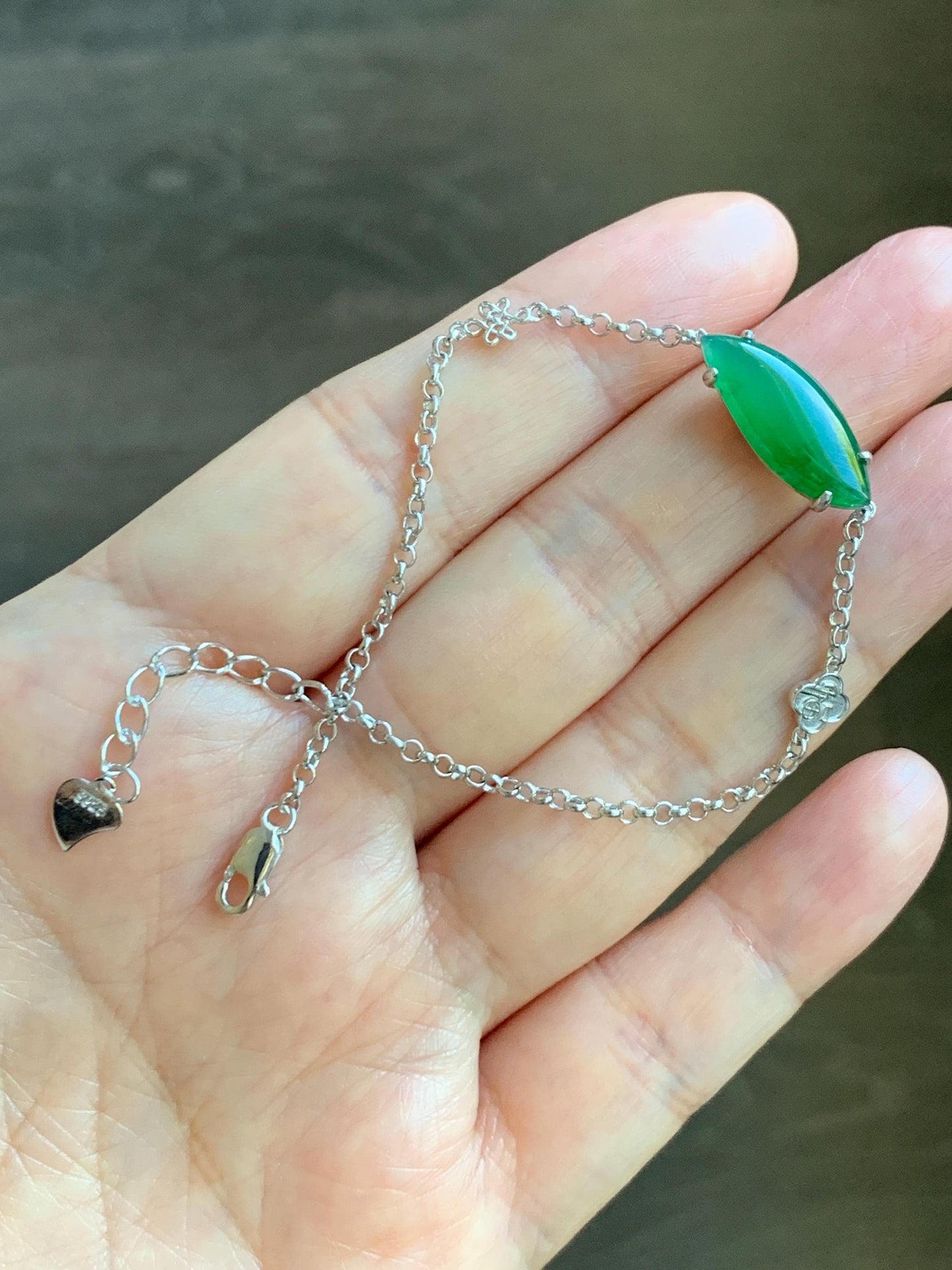 Certified Natural Grade A Guatemalan Icy Translucent Vibrant Green Horse Eye Jade Jadeite Bracelet Sterling Silver 6.25”-7.5” 天然冰危绿翡翠马眼手链164