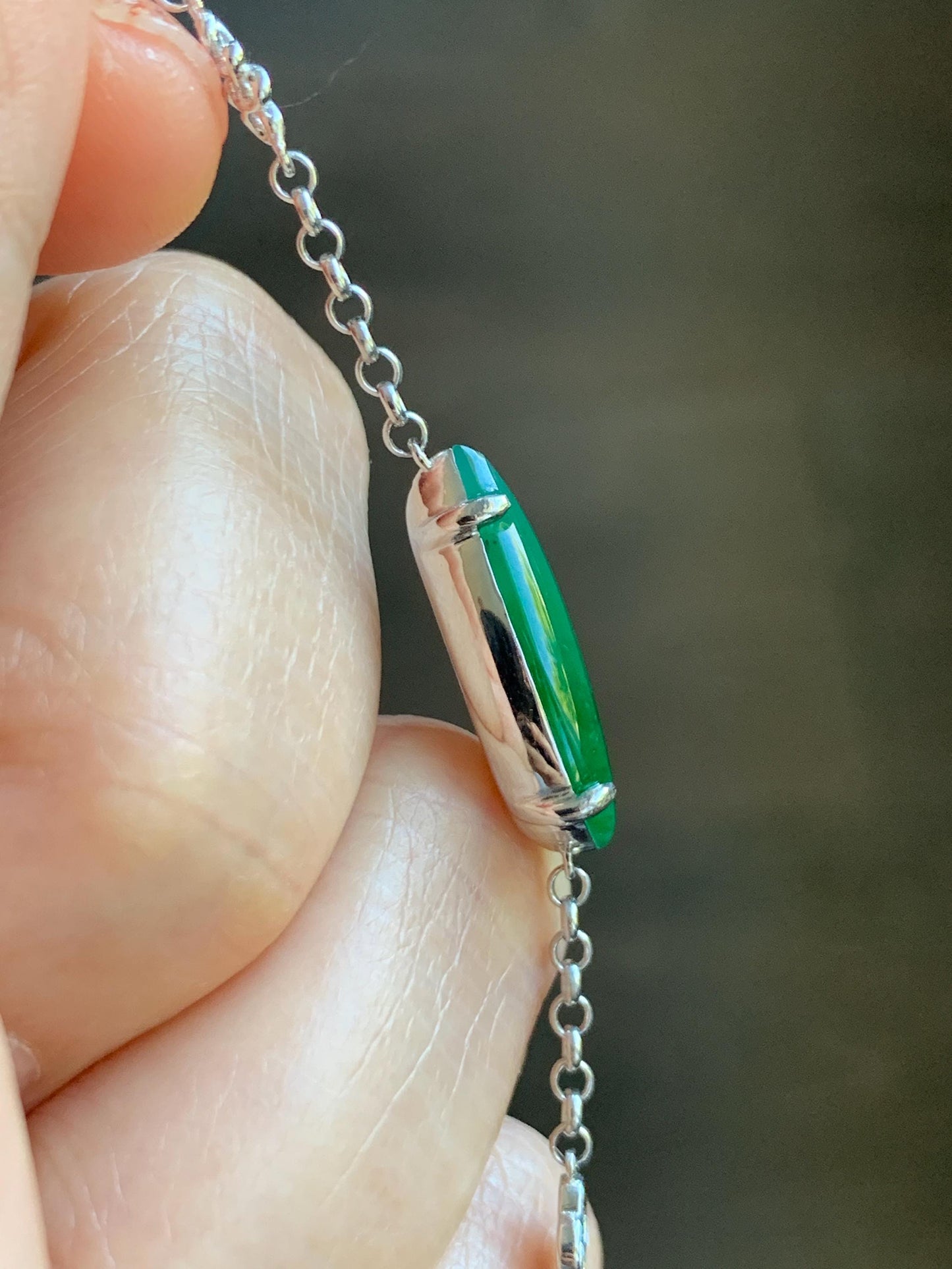 Certified Natural Grade A Guatemalan Icy Translucent Vibrant Green Horse Eye Jade Jadeite Bracelet Sterling Silver 6.25”-7.5” 天然冰危绿翡翠马眼手链164