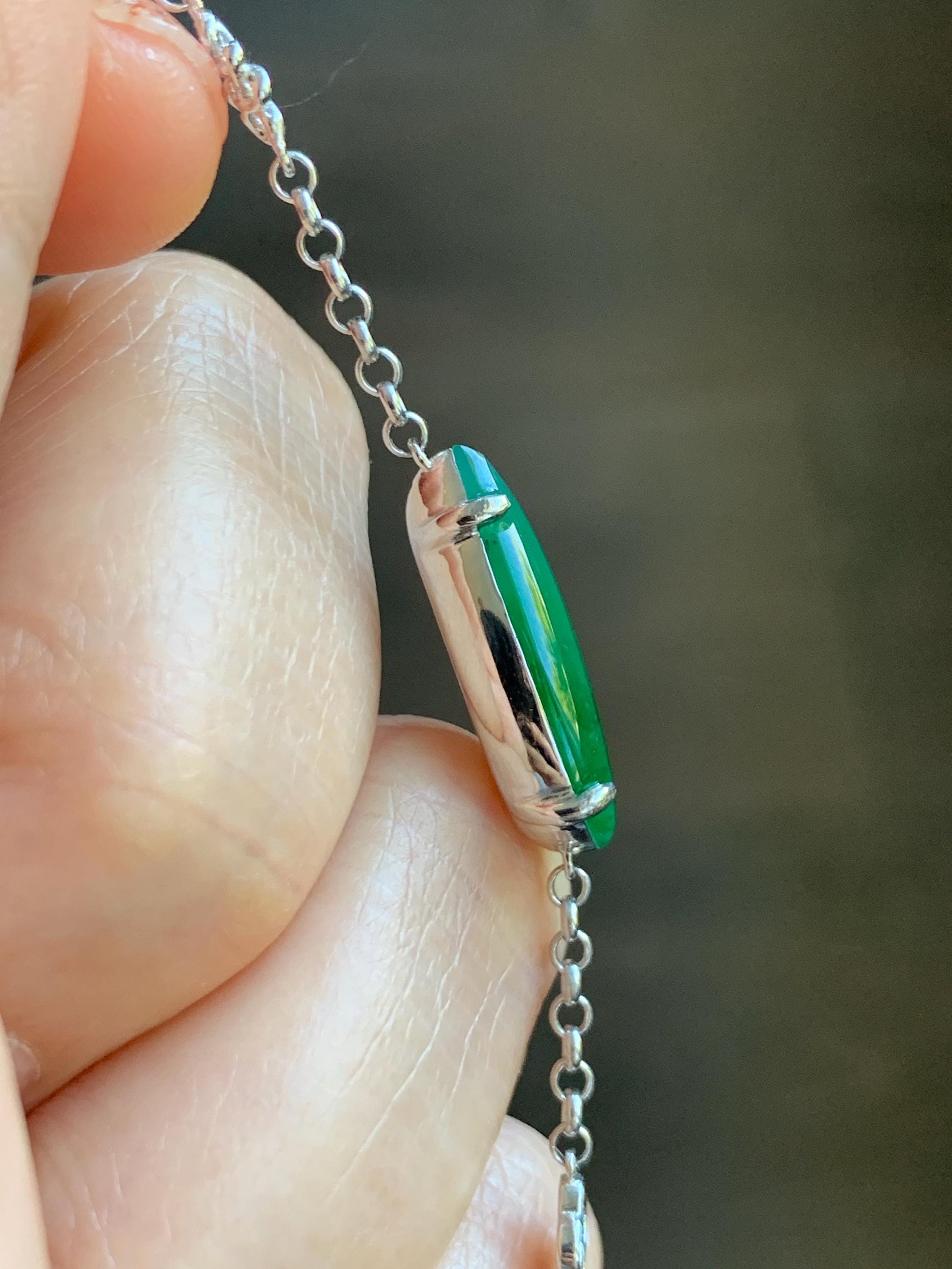 Certified Natural Grade A Guatemalan Icy Translucent Vibrant Green Horse Eye Jade Jadeite Bracelet Sterling Silver 6.25”-7.5” 天然冰危绿翡翠马眼手链164