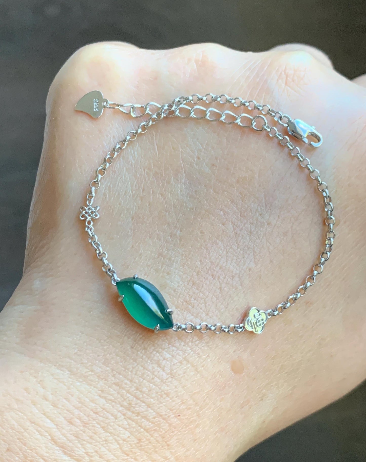 Certified Natural Grade A Guatemalan Icy Translucent Rich Green Horse Eye Jade Jadeite Bracelet Sterling Silver 6.5-7.75” 天然冰危绿翡翠马眼手链 166