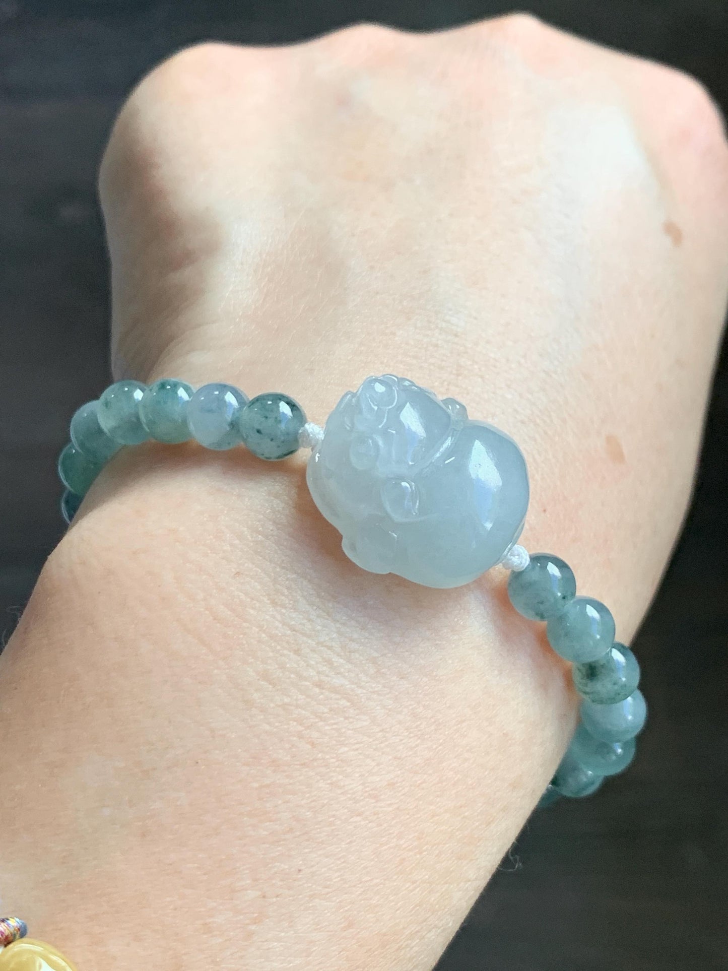 Natural Grade A Icy Translucent Pastel Green Jade Jadeite Carved Three-legged Toad Beaded Bracelet 6.5” 18g 天然糯冰淡绿底翡翠肥三脚金蟾手串 BSJ216