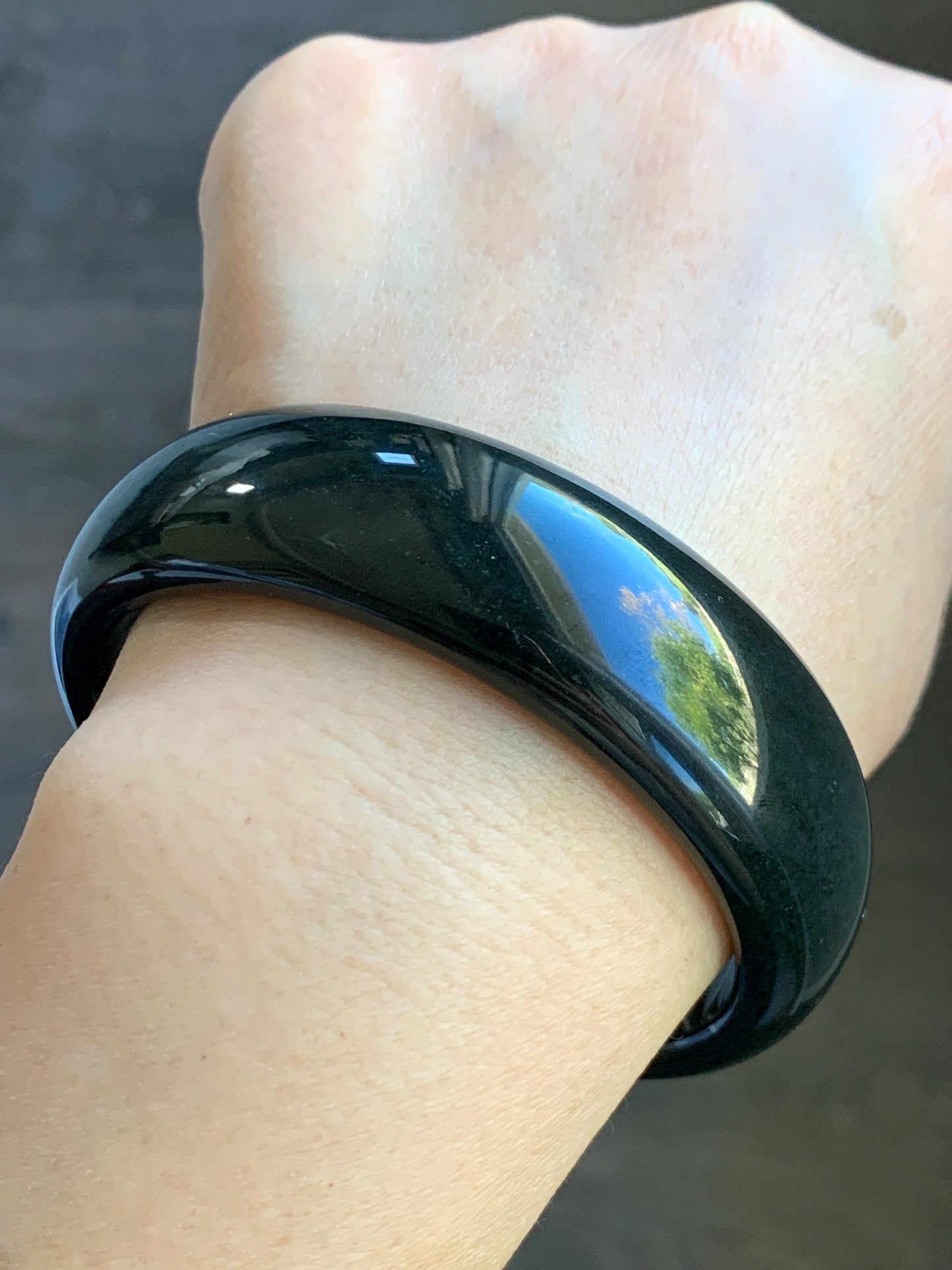 Certified Natural Nephrite Jade Opaque Black Wide Bangle Bracelet 60.5mm 7.5” 101g 天然和田玉墨玉轮胎宽手镯 155