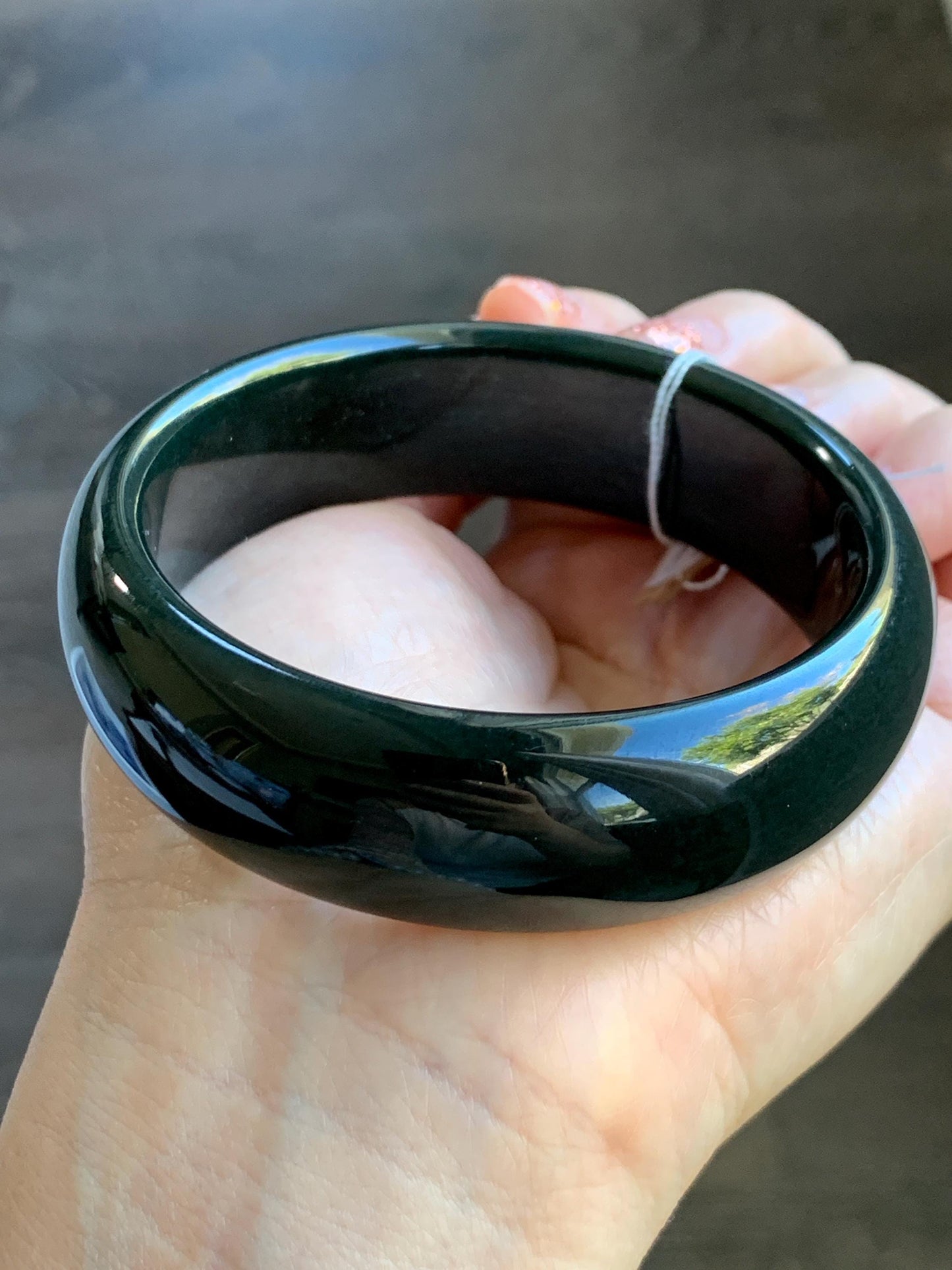 Certified Natural Nephrite Jade Opaque Black Wide Bangle Bracelet 60.5mm 7.5” 101g 天然和田玉墨玉轮胎宽手镯 155