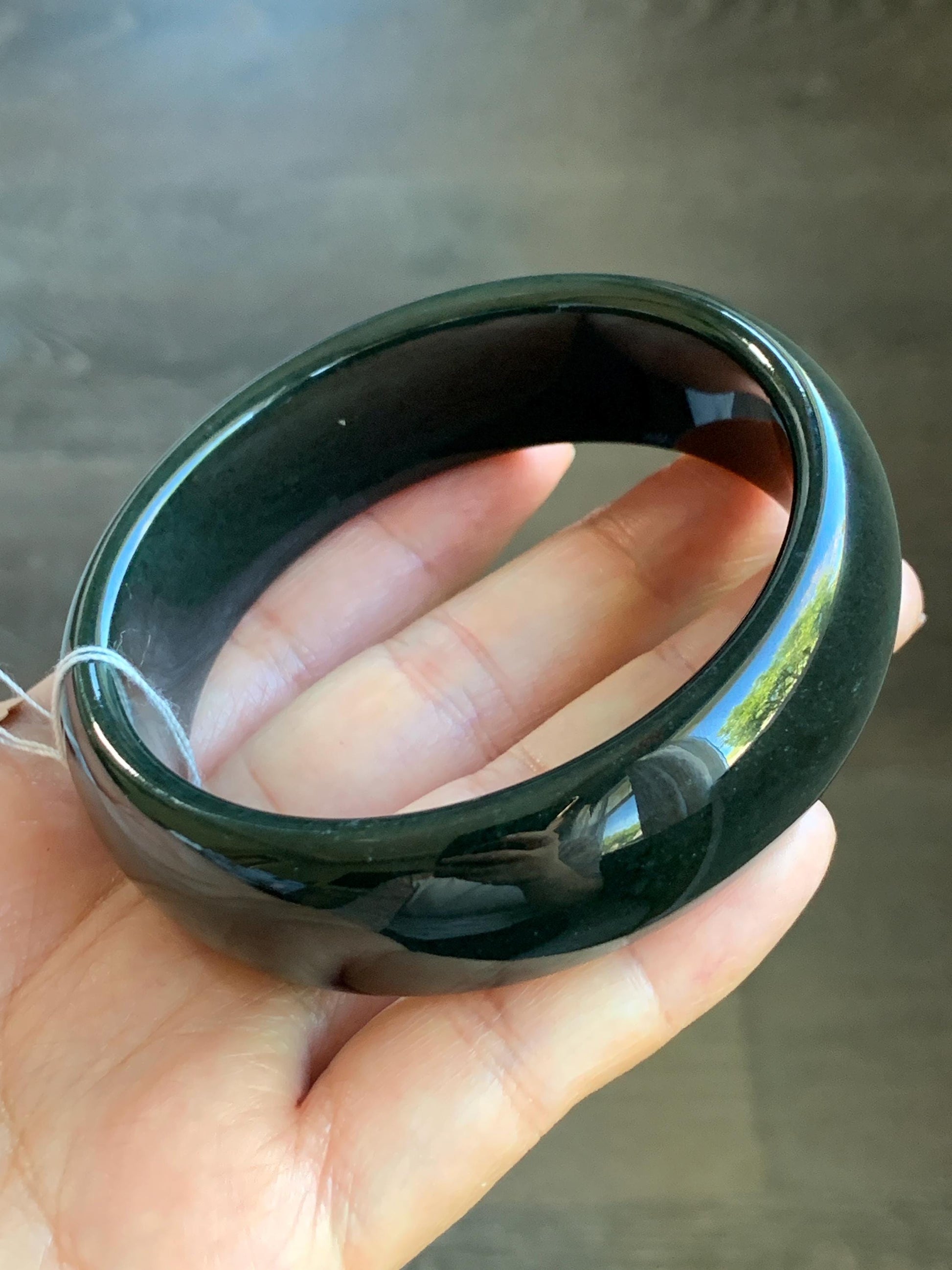 Certified Natural Nephrite Jade Opaque Black Wide Bangle Bracelet 60.5mm 7.5” 101g 天然和田玉墨玉轮胎宽手镯 155
