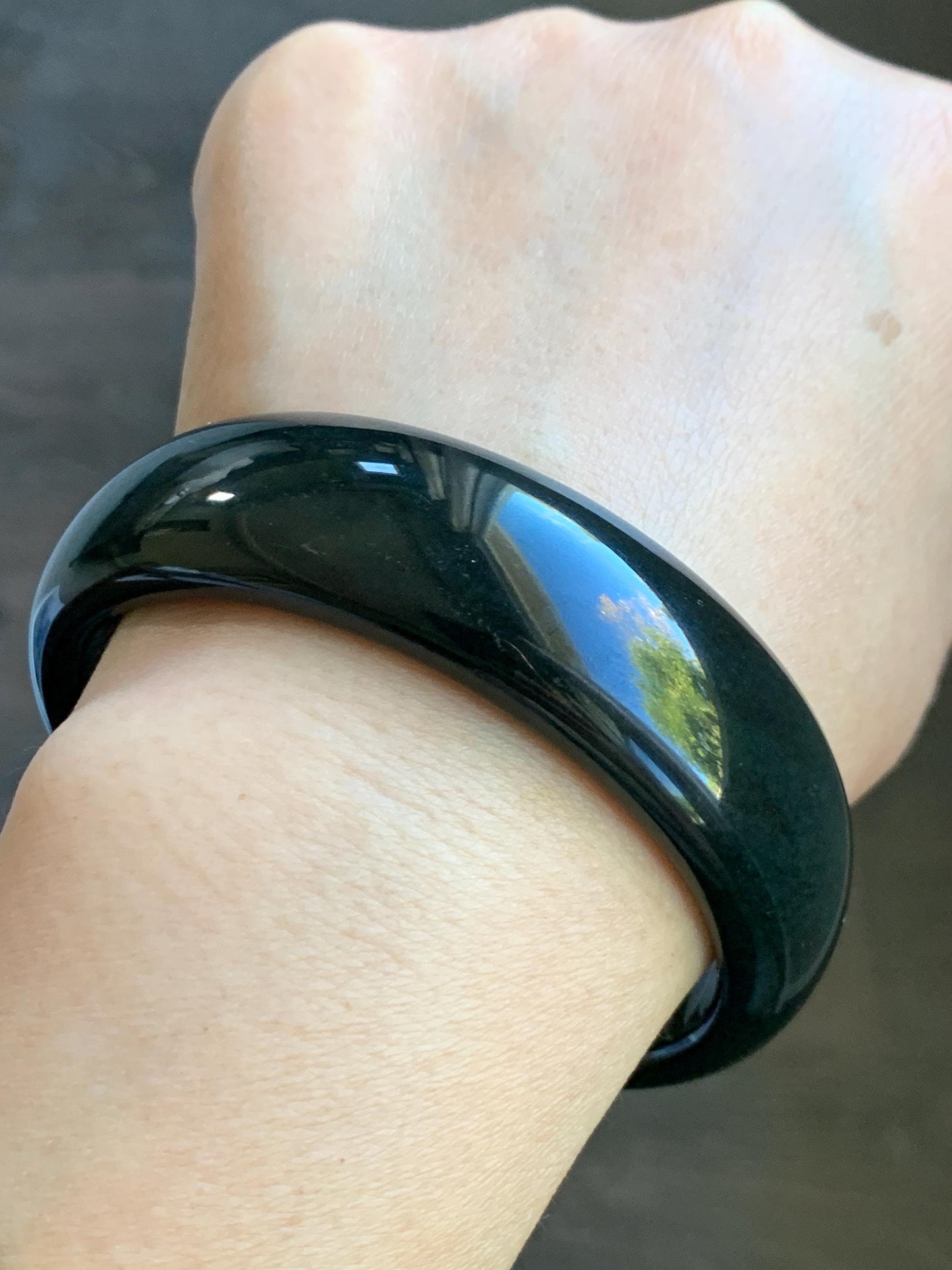 Certified Natural Nephrite Jade Opaque Black Wide Bangle Bracelet 60.5mm 7.5” 101g 天然和田玉墨玉轮胎宽手镯 155