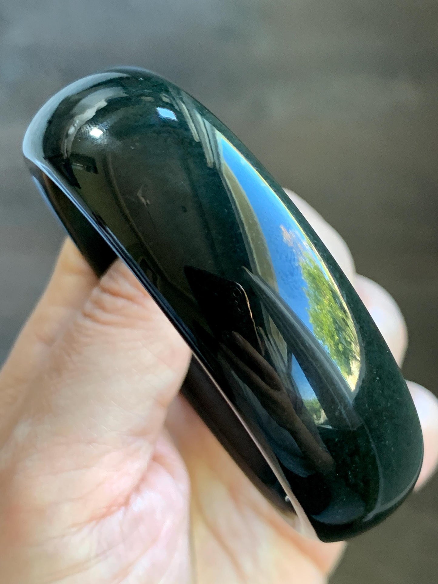 Certified Natural Nephrite Jade Opaque Black Wide Bangle Bracelet 60.5mm 7.5” 101g 天然和田玉墨玉轮胎宽手镯 155