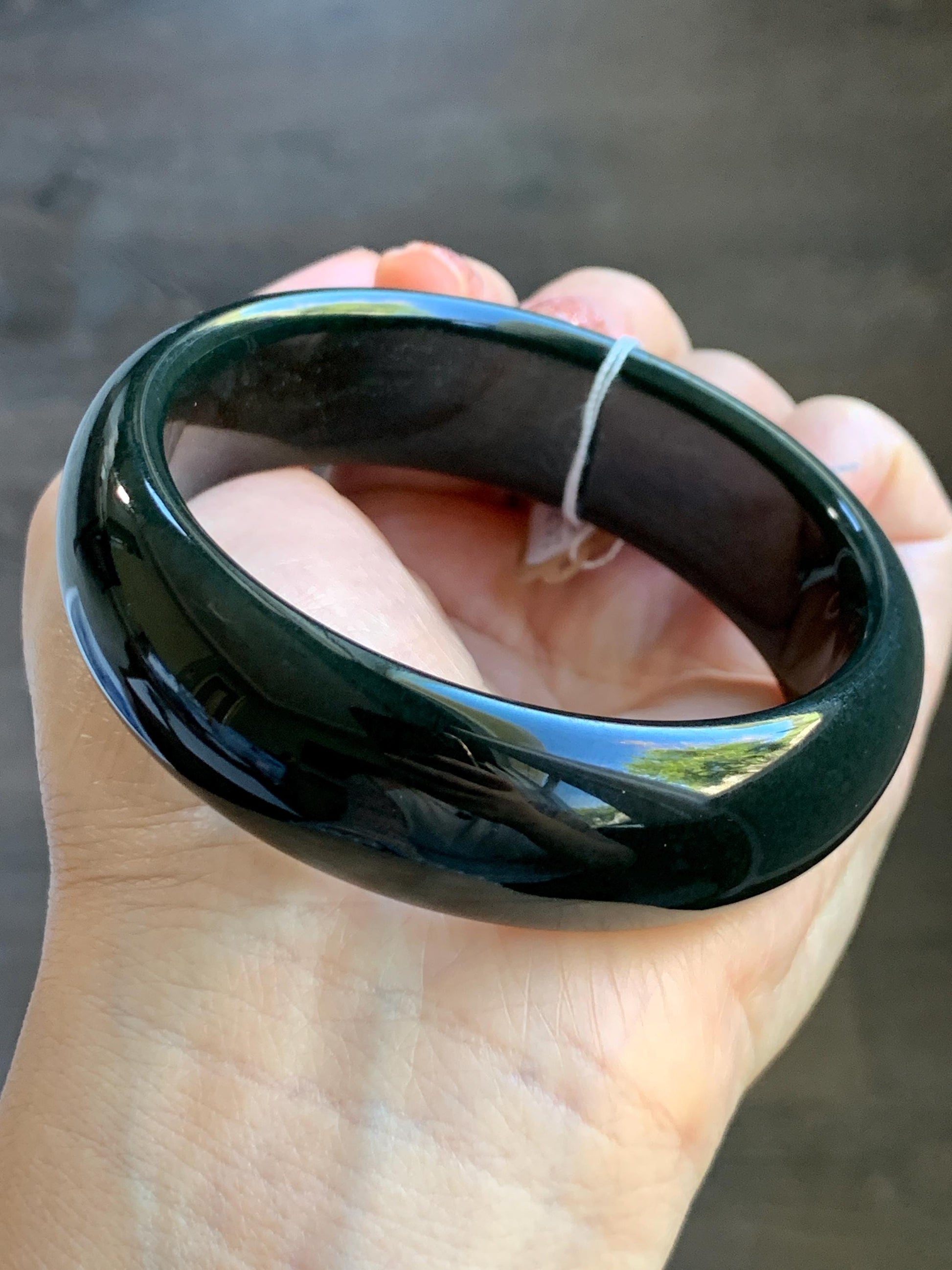 Certified Natural Nephrite Jade Opaque Black Wide Bangle Bracelet 60.5mm 7.5” 101g 天然和田玉墨玉轮胎宽手镯 155