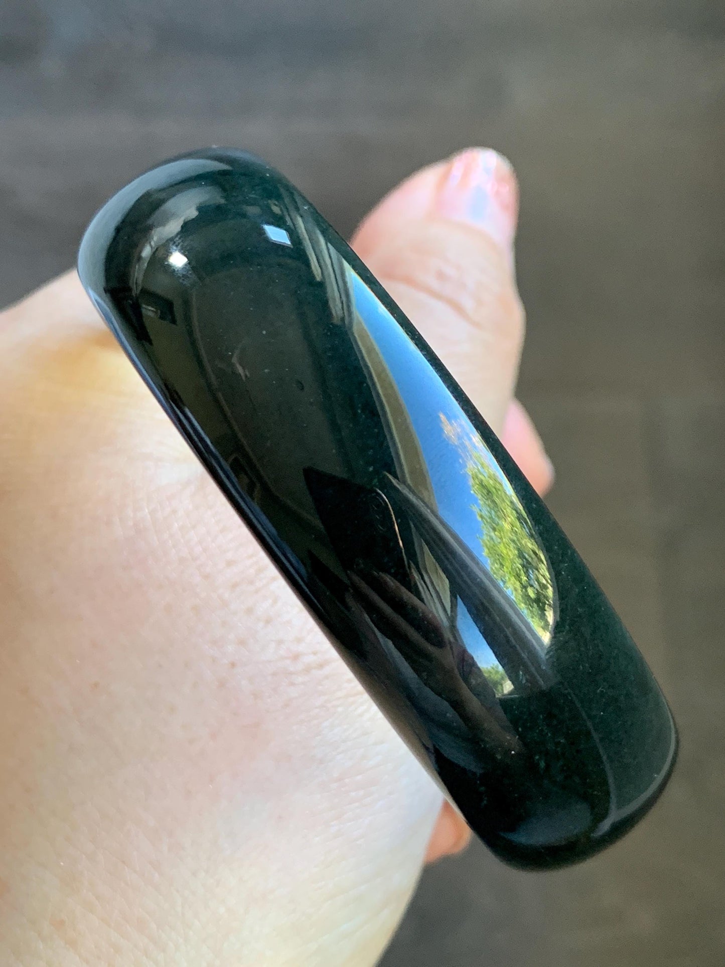 Certified Natural Nephrite Jade Opaque Black Wide Bangle Bracelet 60.5mm 7.5” 101g 天然和田玉墨玉轮胎宽手镯 155