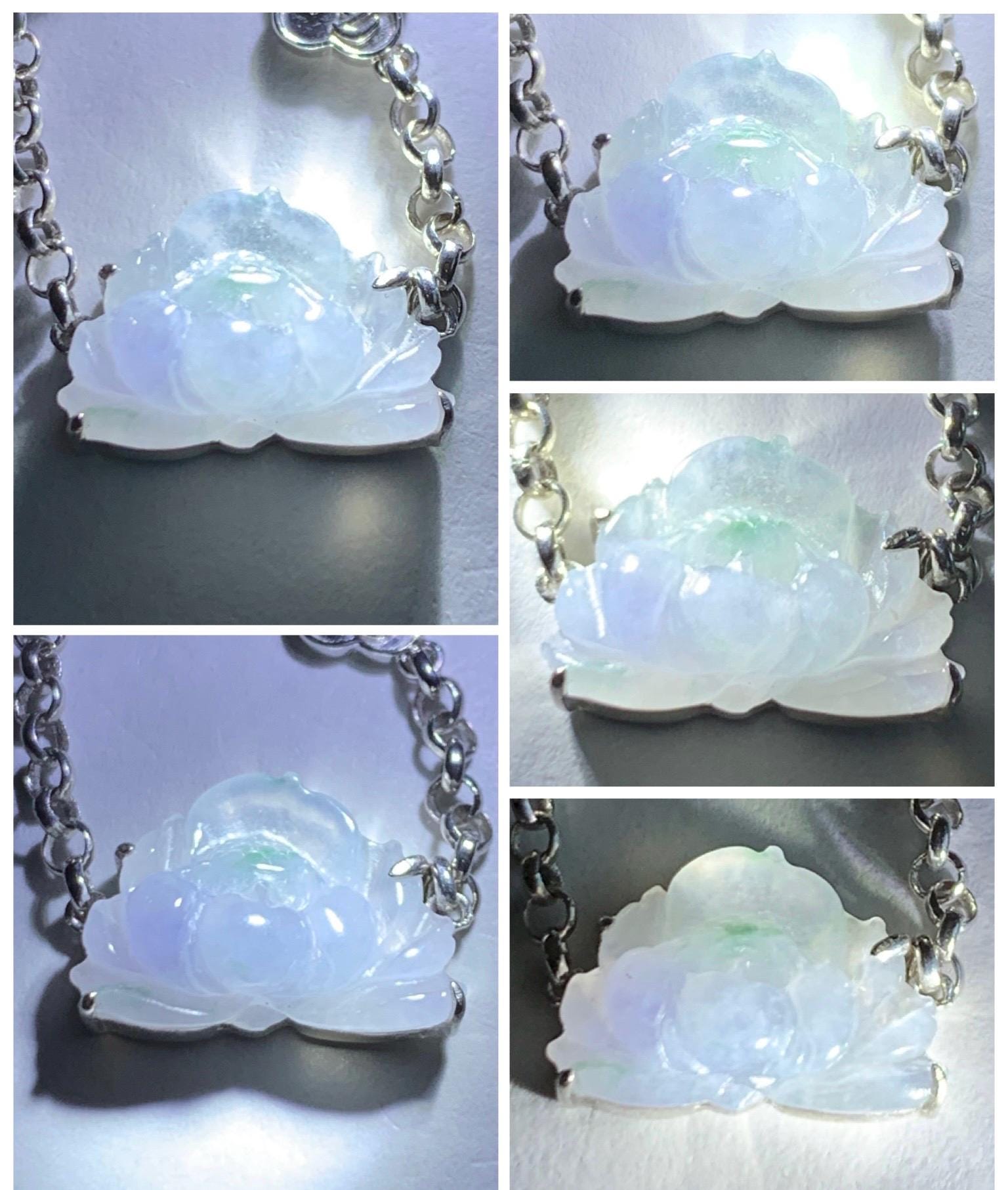 Certified Natural Grade A Icy Highly Translucent Pale Purple Jade Jadeite Lotus Flower Bracelet Sterling Silver 6.25-7.5” 天然冰紫底飘花翡翠莲花手链 168