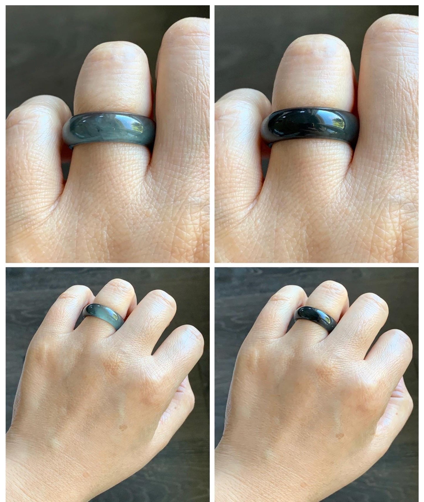 Natural Grade A Guatemalan Icy Highly Translucent Teal Blue Wuji Jade Jadeite Band Ring Size 7.75 US 天然高冰危蓝乌鸡翡翠戒圈 GWW330C
