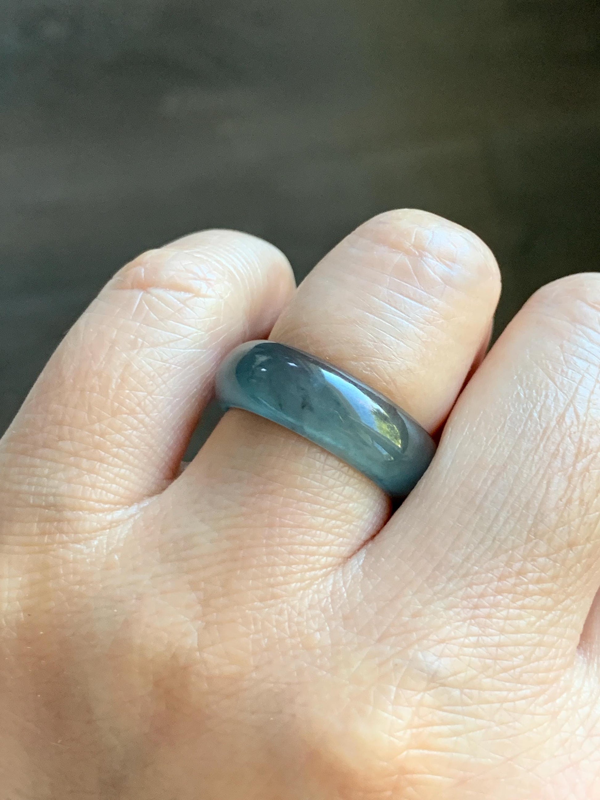 Natural Grade A Guatemalan Icy Highly Translucent Teal Blue Wuji Jade Jadeite Band Ring Size 7.75 US 天然高冰危蓝乌鸡翡翠戒圈 GWW330C