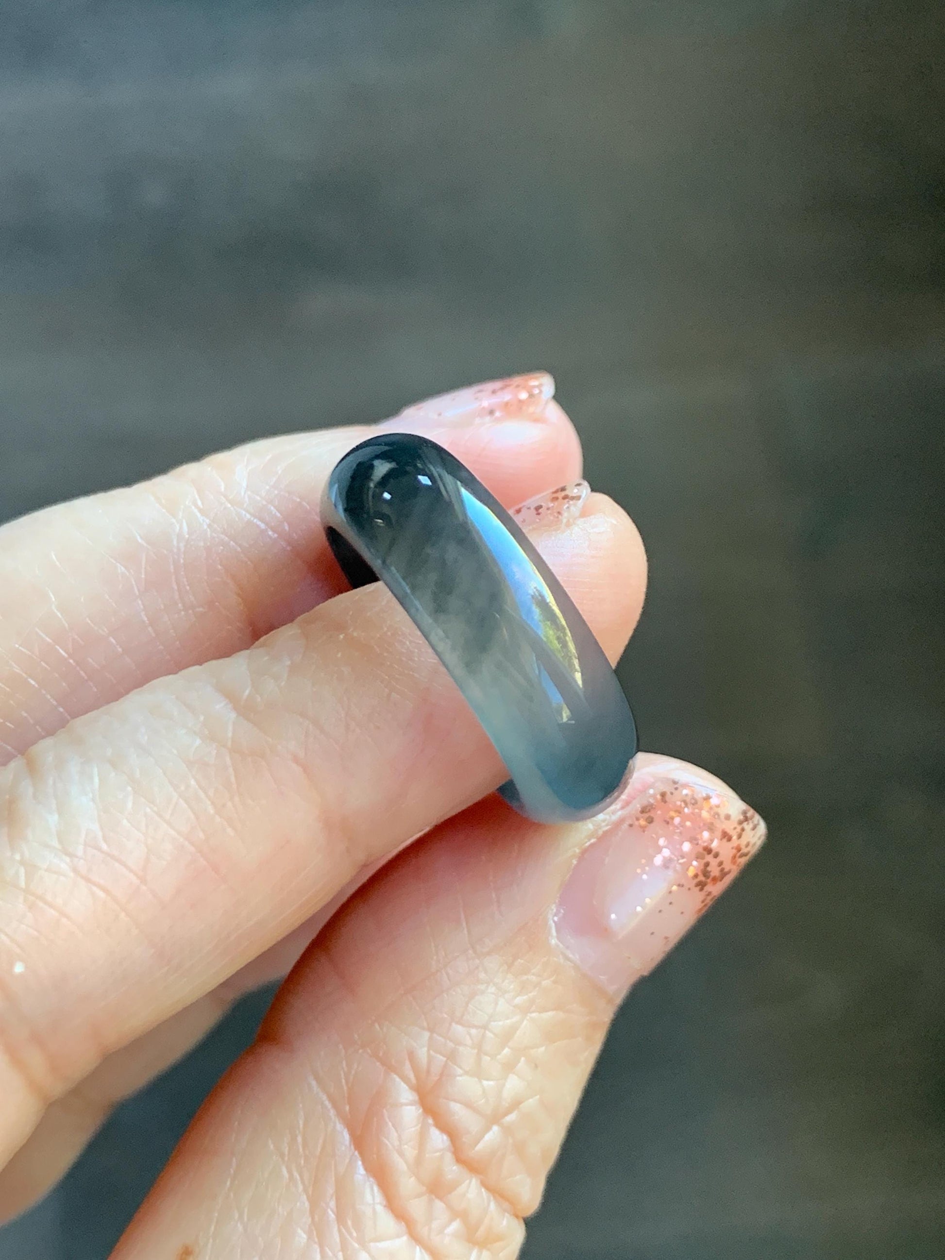 Natural Grade A Guatemalan Icy Highly Translucent Teal Blue Wuji Jade Jadeite Band Ring Size 7.75 US 天然高冰危蓝乌鸡翡翠戒圈 GWW330C