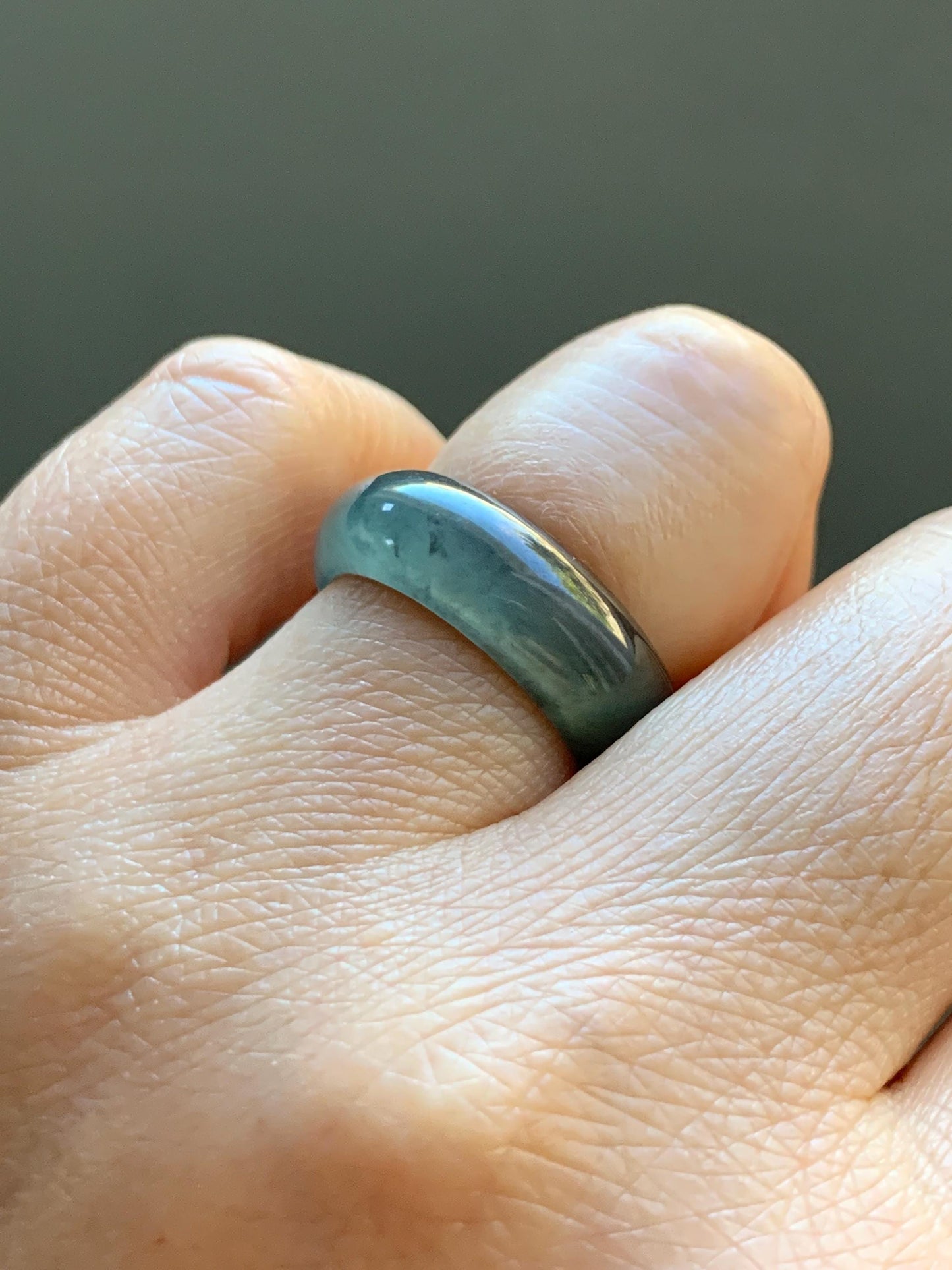 Natural Grade A Guatemalan Icy Highly Translucent Teal Blue Wuji Jade Jadeite Band Ring Size 7.75 US 天然高冰危蓝乌鸡翡翠戒圈 GWW330C