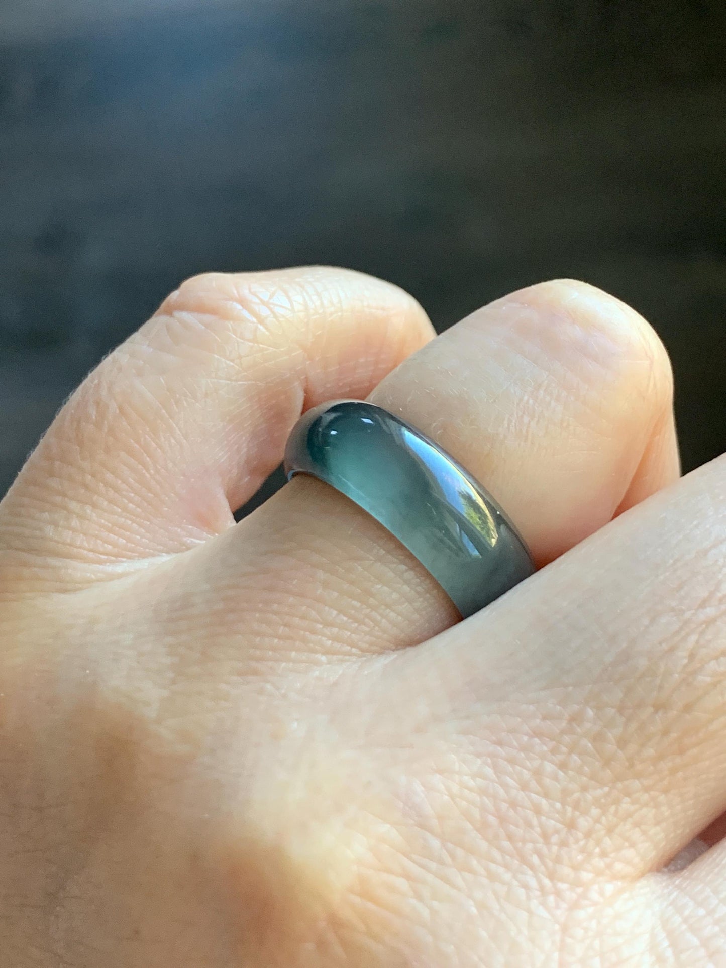 Natural Grade A Guatemalan Icy Highly Translucent Teal Blue Wuji Jade Jadeite Band Ring Size 7.75 US 天然高冰危蓝乌鸡翡翠戒圈 GWW330C