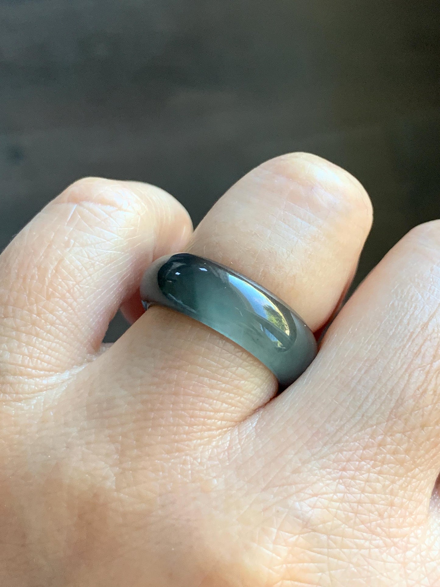 Natural Grade A Guatemalan Icy Highly Translucent Teal Blue Wuji Jade Jadeite Band Ring Size 7.75 US 天然高冰危蓝乌鸡翡翠戒圈 GWW330C