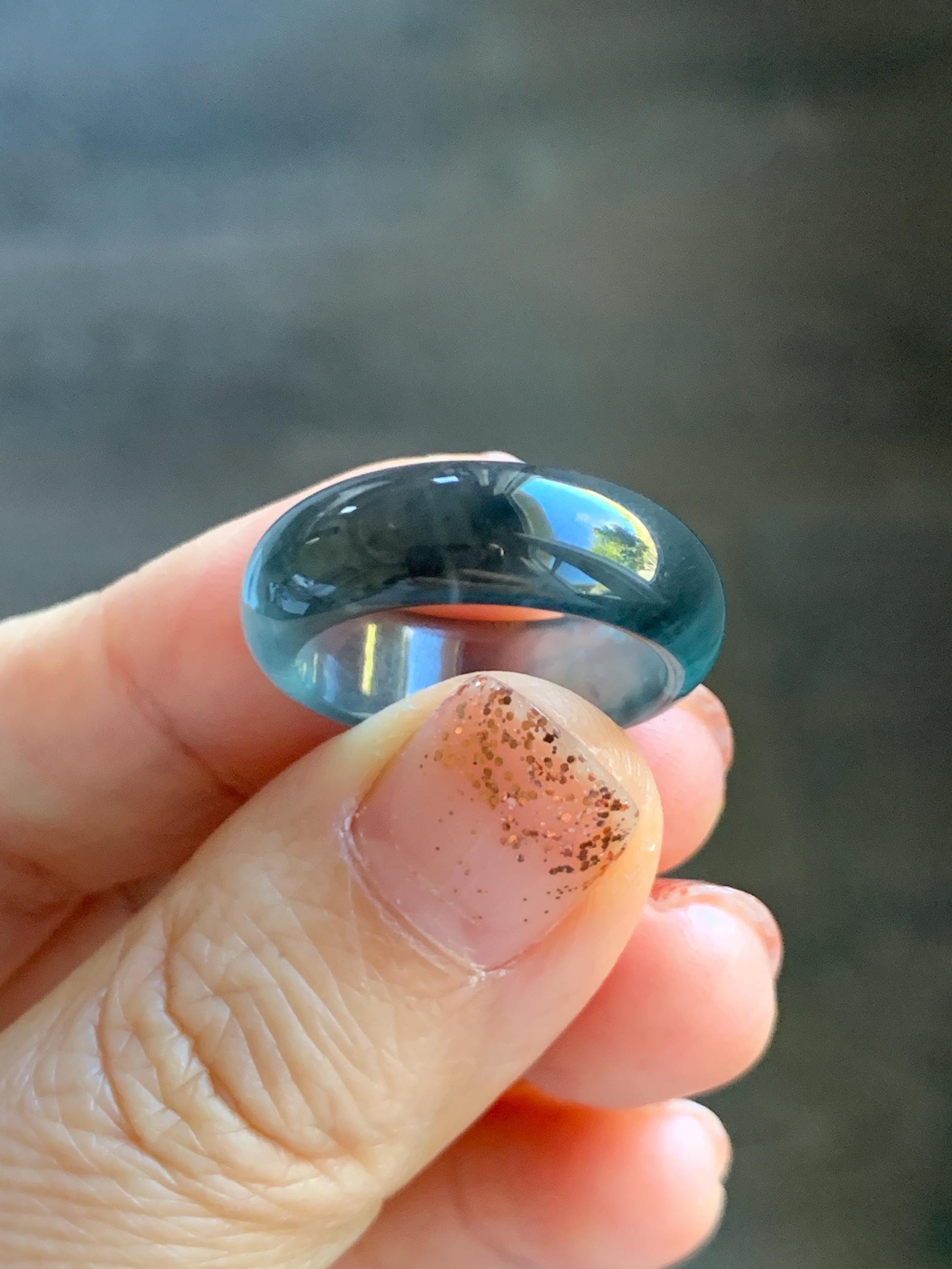 Natural Grade A Guatemalan Icy Highly Translucent Teal Blue Wuji Jade Jadeite Band Ring Size 7.75 US 天然高冰危蓝乌鸡翡翠戒圈 GWW330C