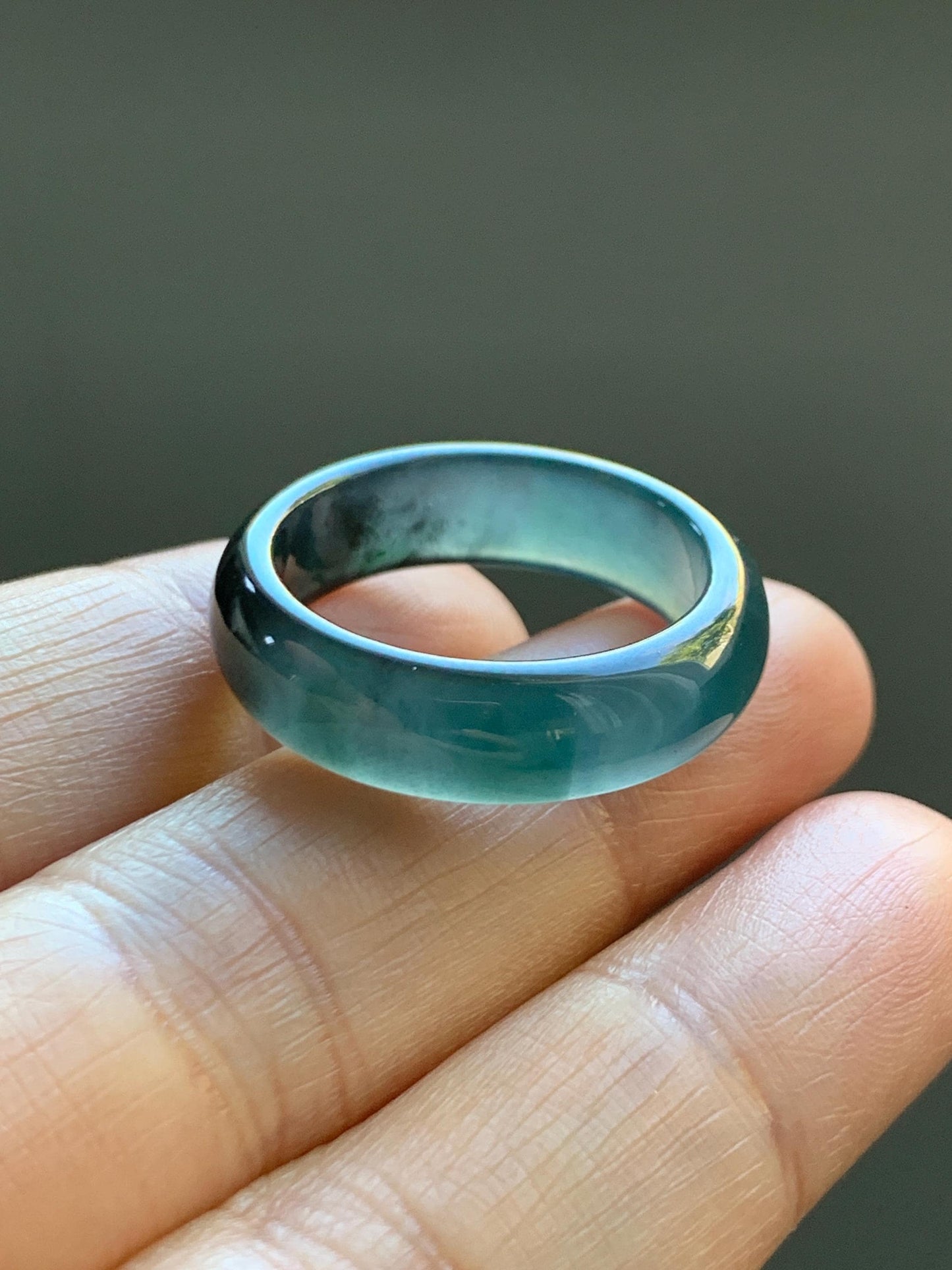 Natural Grade A Guatemalan Icy Highly Translucent Teal Blue Wuji Jade Jadeite Band Ring Size 10.25 US 天然高冰危蓝乌鸡翡翠戒圈 GWW330B