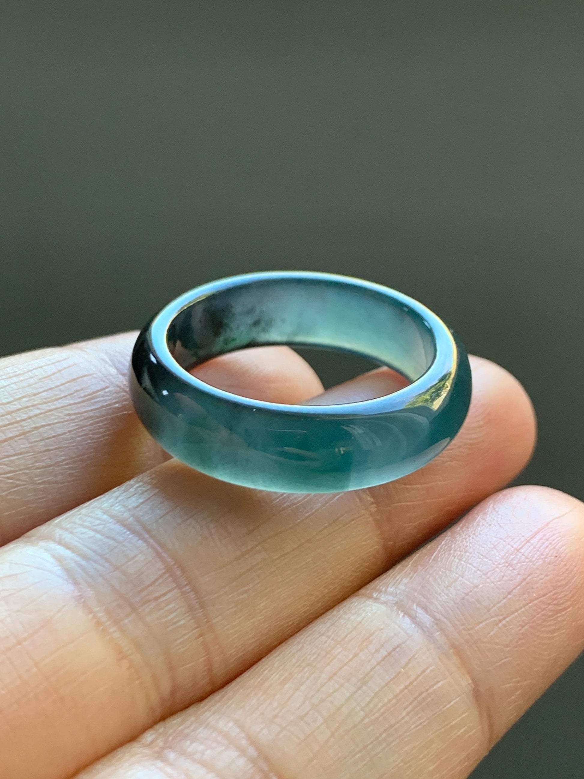Natural Grade A Guatemalan Icy Highly Translucent Teal Blue Wuji Jade Jadeite Band Ring Size 10.25 US 天然高冰危蓝乌鸡翡翠戒圈 GWW330B
