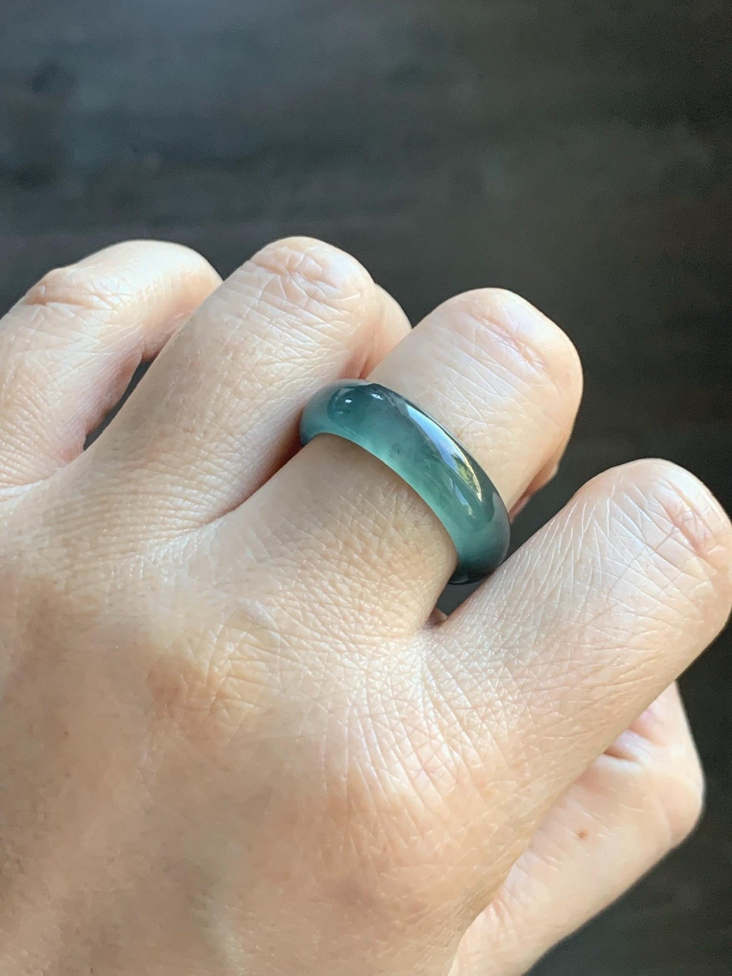Natural Grade A Guatemalan Icy Highly Translucent Teal Blue Wuji Jade Jadeite Band Ring Size 10.25 US 天然高冰危蓝乌鸡翡翠戒圈 GWW330B