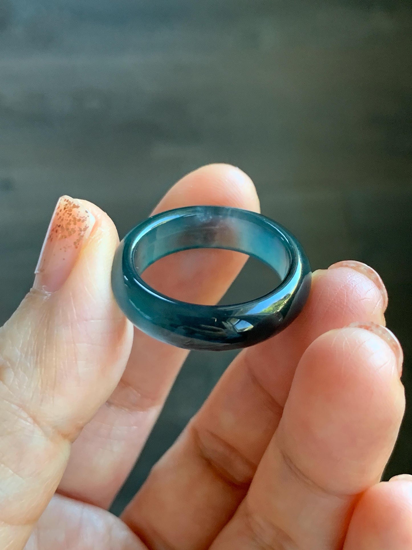 Natural Grade A Guatemalan Icy Highly Translucent Teal Blue Wuji Jade Jadeite Band Ring Size 10.25 US 天然高冰危蓝乌鸡翡翠戒圈 GWW330B