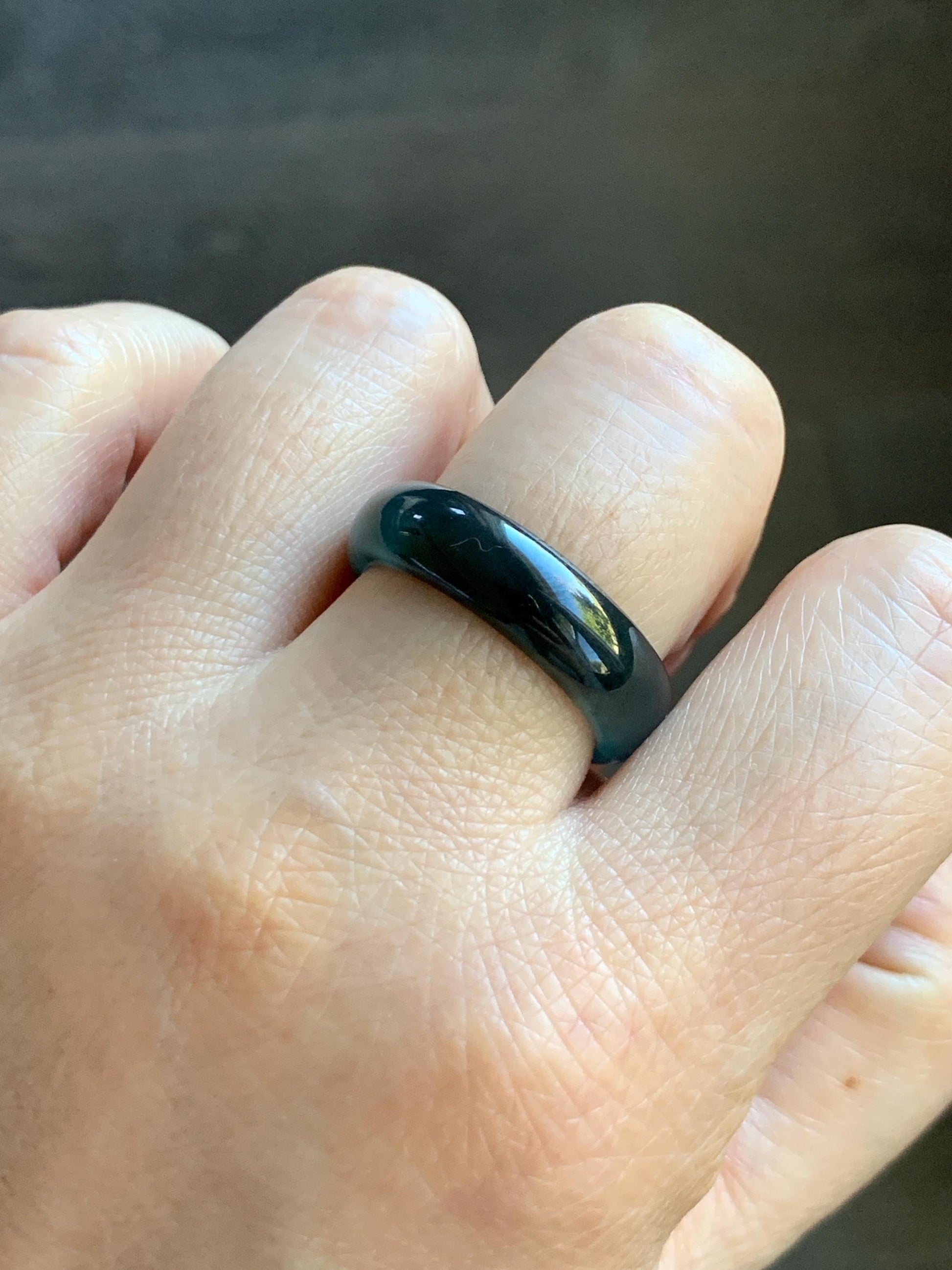 Natural Grade A Guatemalan Icy Highly Translucent Teal Blue Wuji Jade Jadeite Band Ring Size 10.25 US 天然高冰危蓝乌鸡翡翠戒圈 GWW330B