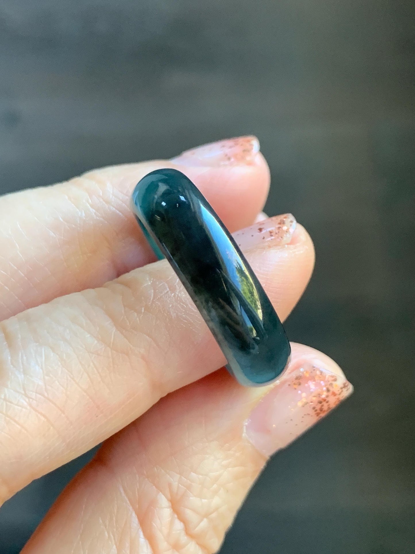 Natural Grade A Guatemalan Icy Highly Translucent Teal Blue Wuji Jade Jadeite Band Ring Size 10.25 US 天然高冰危蓝乌鸡翡翠戒圈 GWW330B