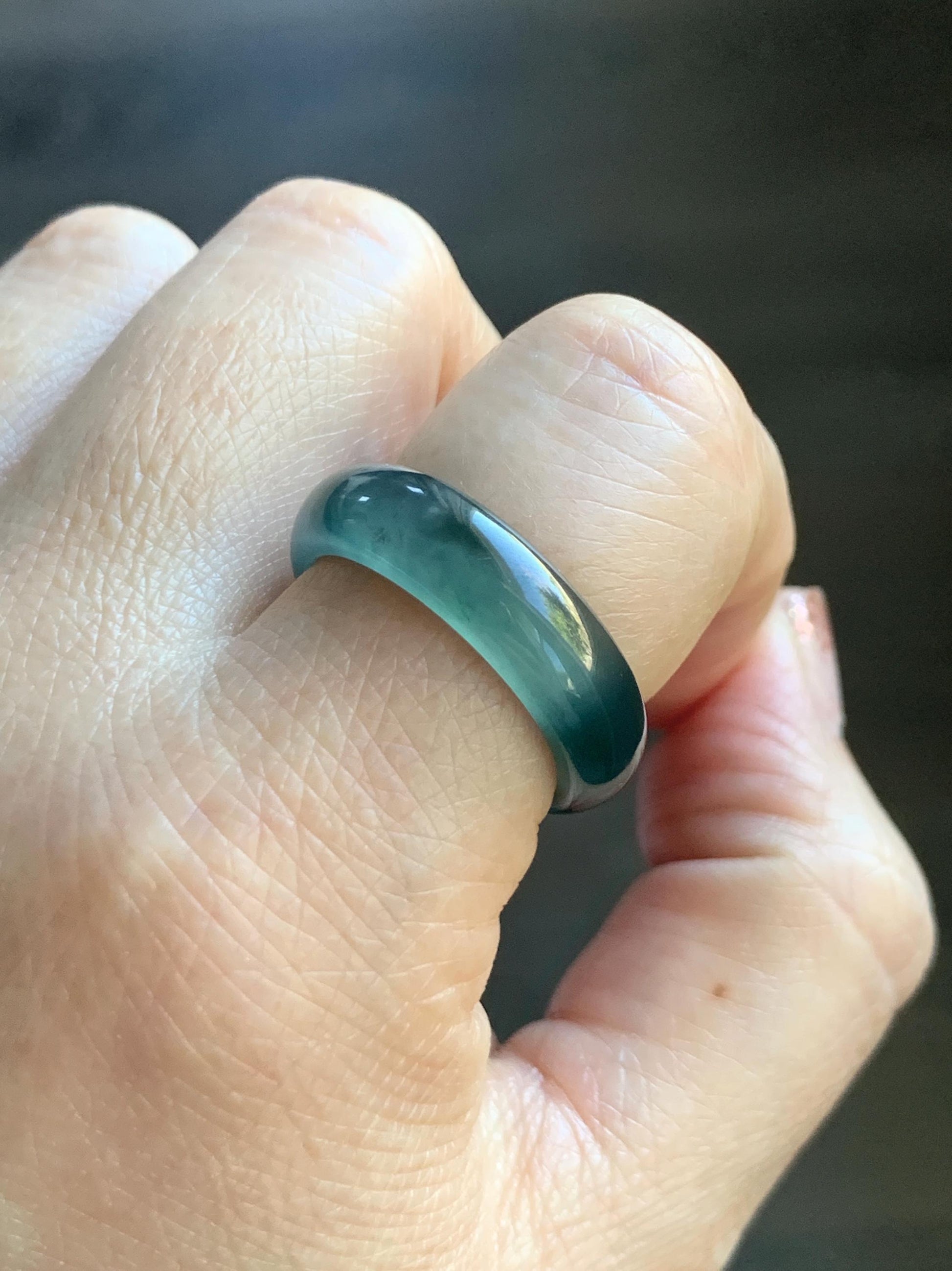 Natural Grade A Guatemalan Icy Highly Translucent Teal Blue Wuji Jade Jadeite Band Ring Size 10.25 US 天然高冰危蓝乌鸡翡翠戒圈 GWW330B