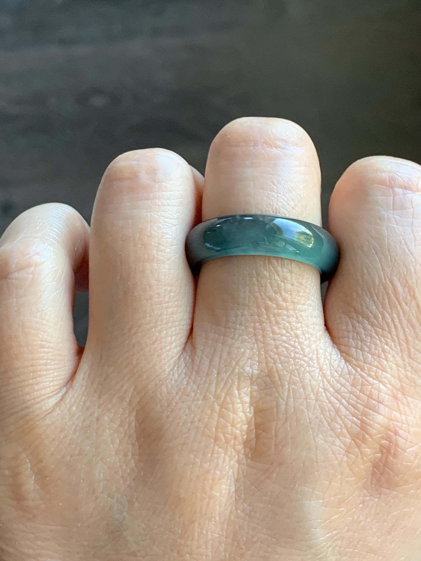 Natural Grade A Guatemalan Icy Highly Translucent Teal Blue Wuji Jade Jadeite Band Ring Size 10.25 US 天然高冰危蓝乌鸡翡翠戒圈 GWW330B