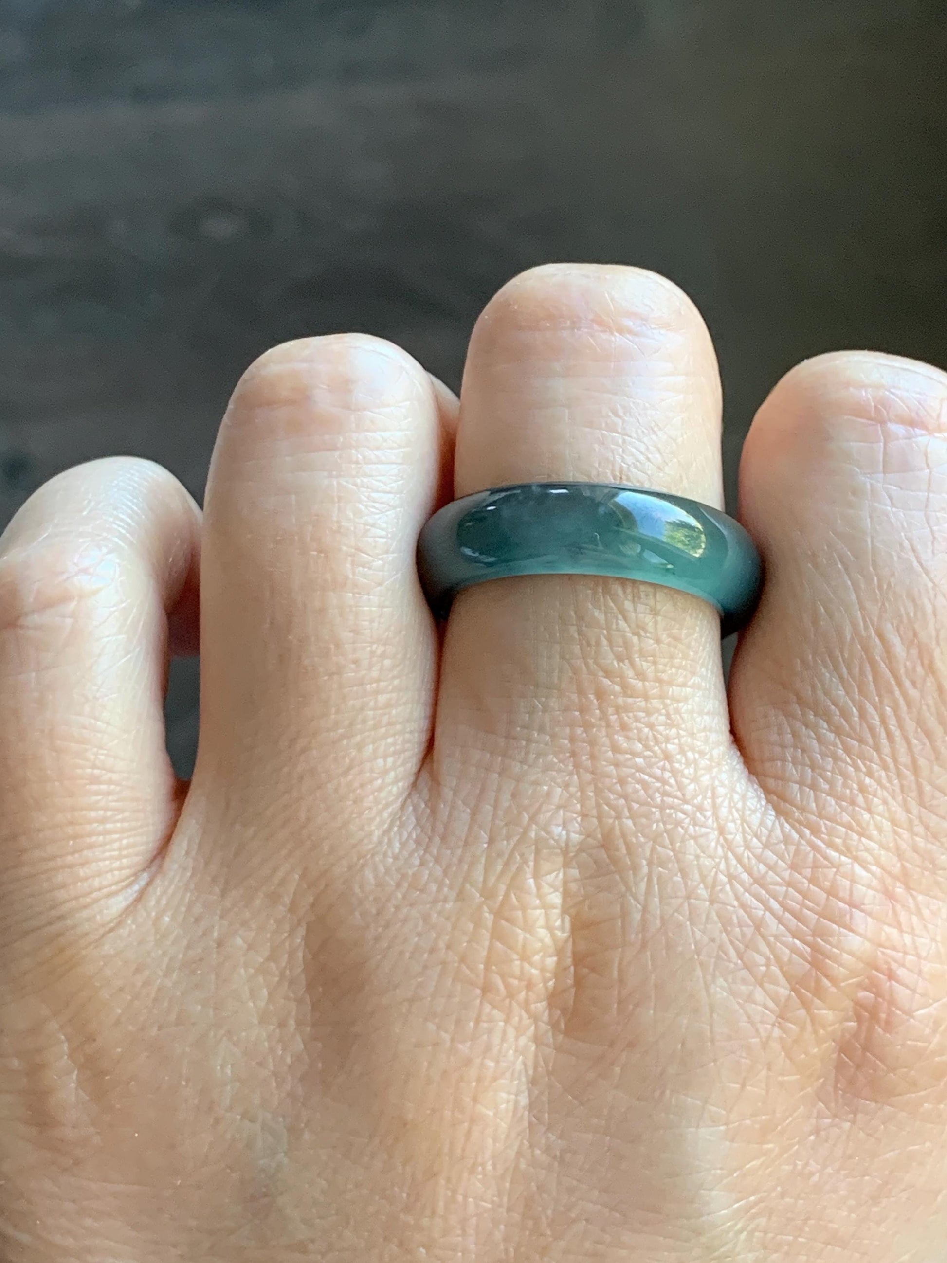 Natural Grade A Guatemalan Icy Highly Translucent Teal Blue Wuji Jade Jadeite Band Ring Size 10.25 US 天然高冰危蓝乌鸡翡翠戒圈 GWW330B