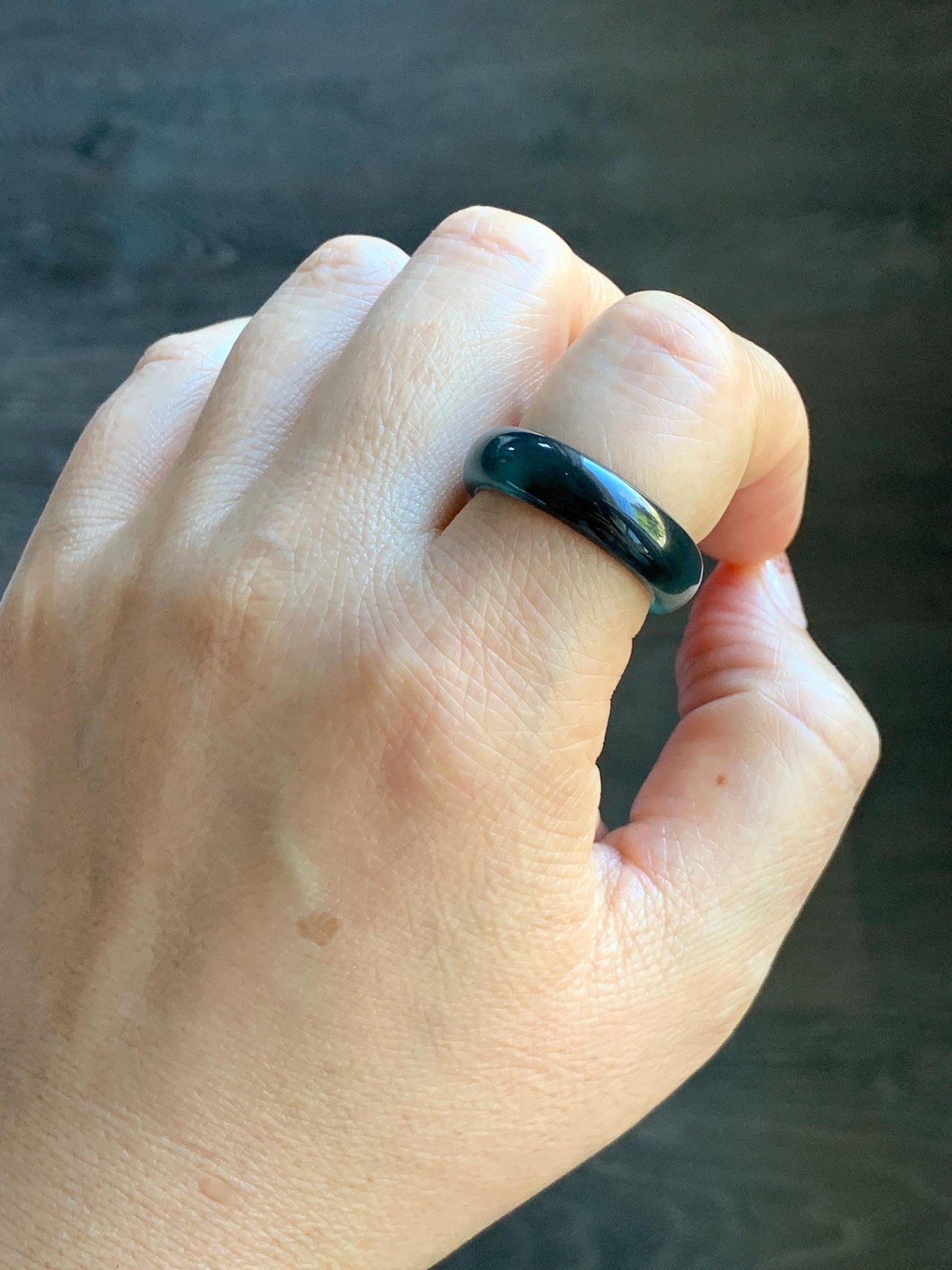 Natural Grade A Guatemalan Icy Highly Translucent Teal Blue Wuji Jade Jadeite Band Ring Size 10.25 US 天然高冰危蓝乌鸡翡翠戒圈 GWW330B