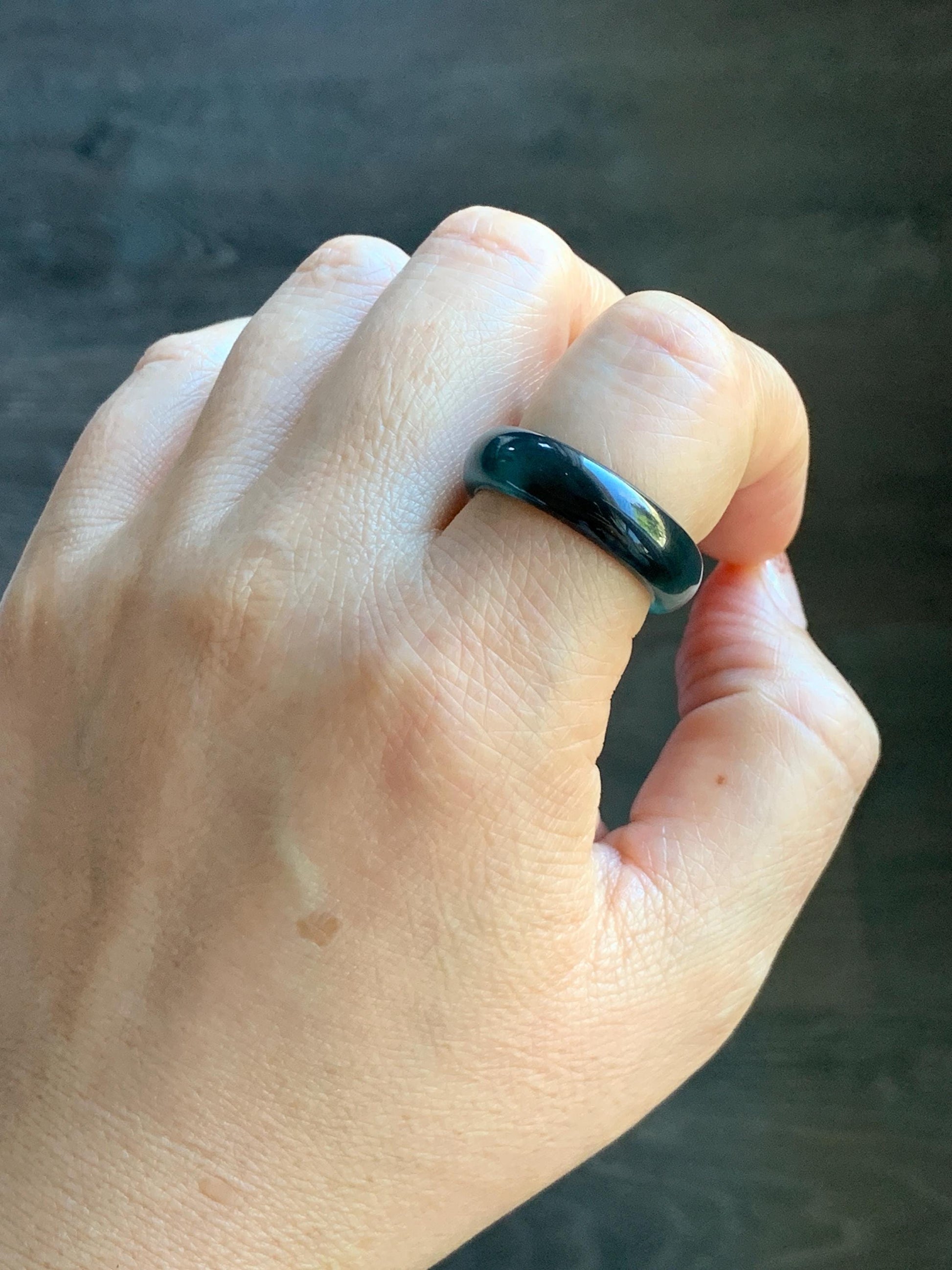 Natural Grade A Guatemalan Icy Highly Translucent Teal Blue Wuji Jade Jadeite Band Ring Size 10.25 US 天然高冰危蓝乌鸡翡翠戒圈 GWW330B