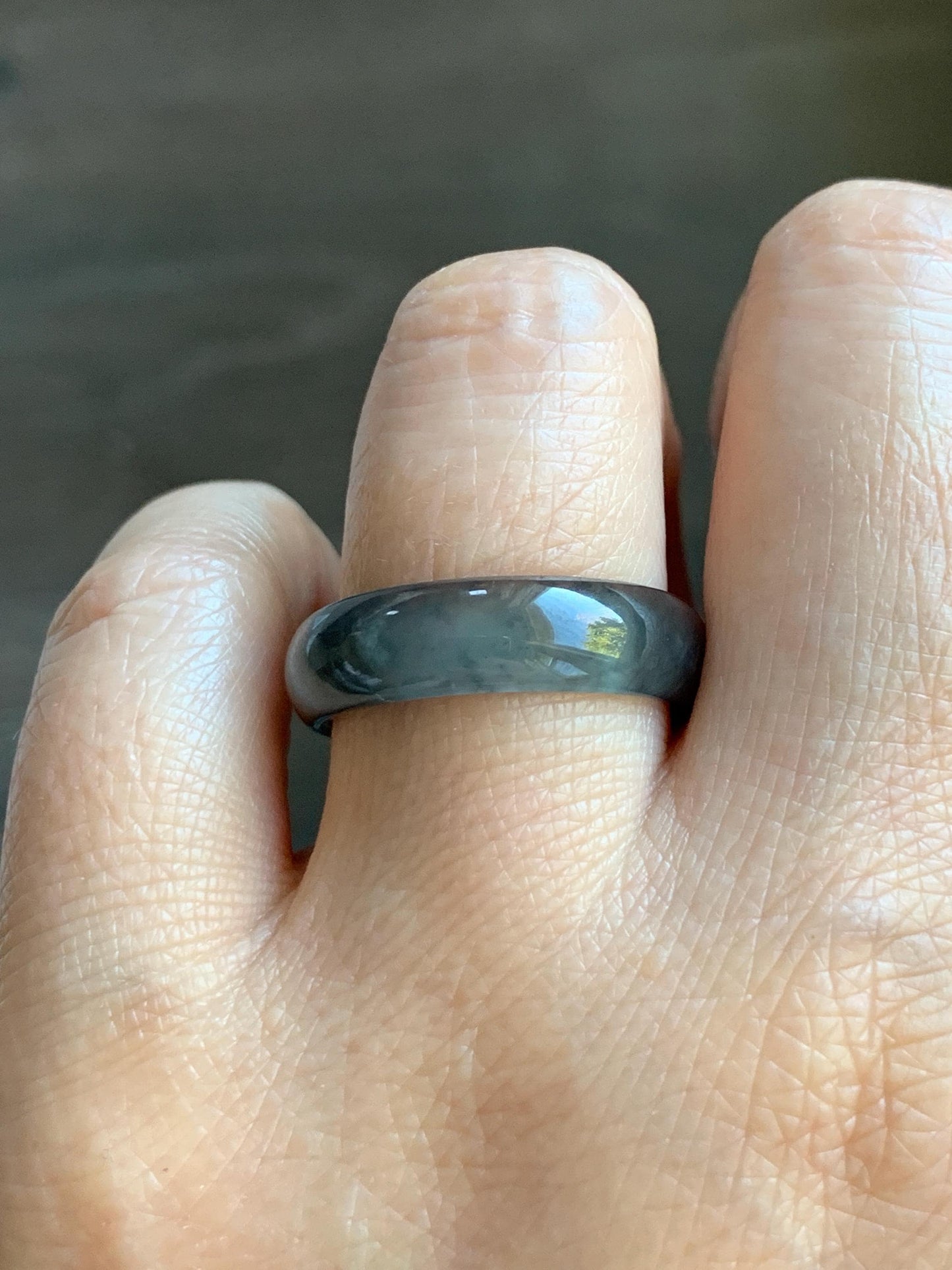 Natural Grade A Guatemalan Icy Highly Translucent Wuji Jade Jadeite Band Ring Size 9.75 US 天然高冰危蓝乌鸡翡翠戒圈 GWW330A